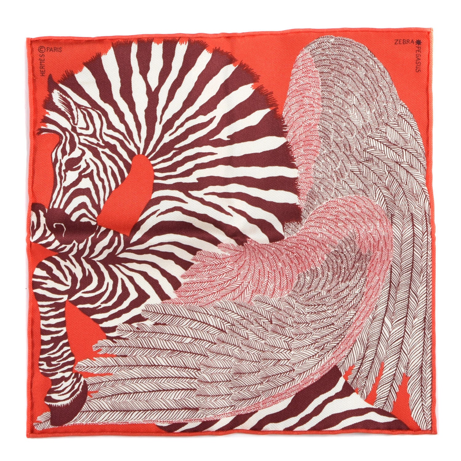 Hermes Silk Carre Zebra Pegasus Nano Scarf 20 Rouge Bordeaux Black 1 of 4