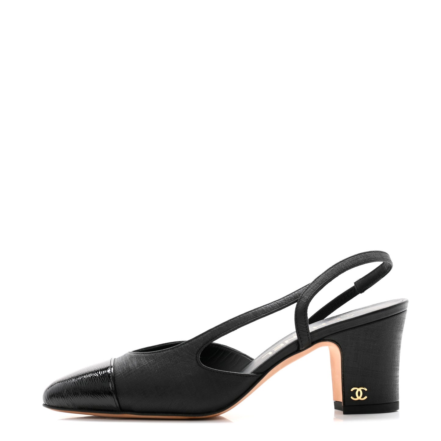 Textured Calfskin Glazed Goatskin Cap CC Slingback Pumps 36 Black