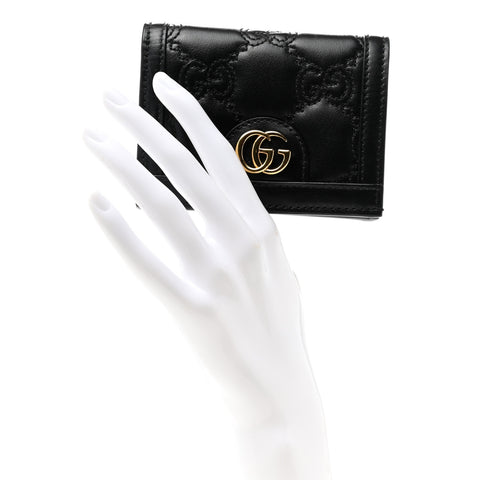 Calfskin GG Matelasse Card Case Wallet Black