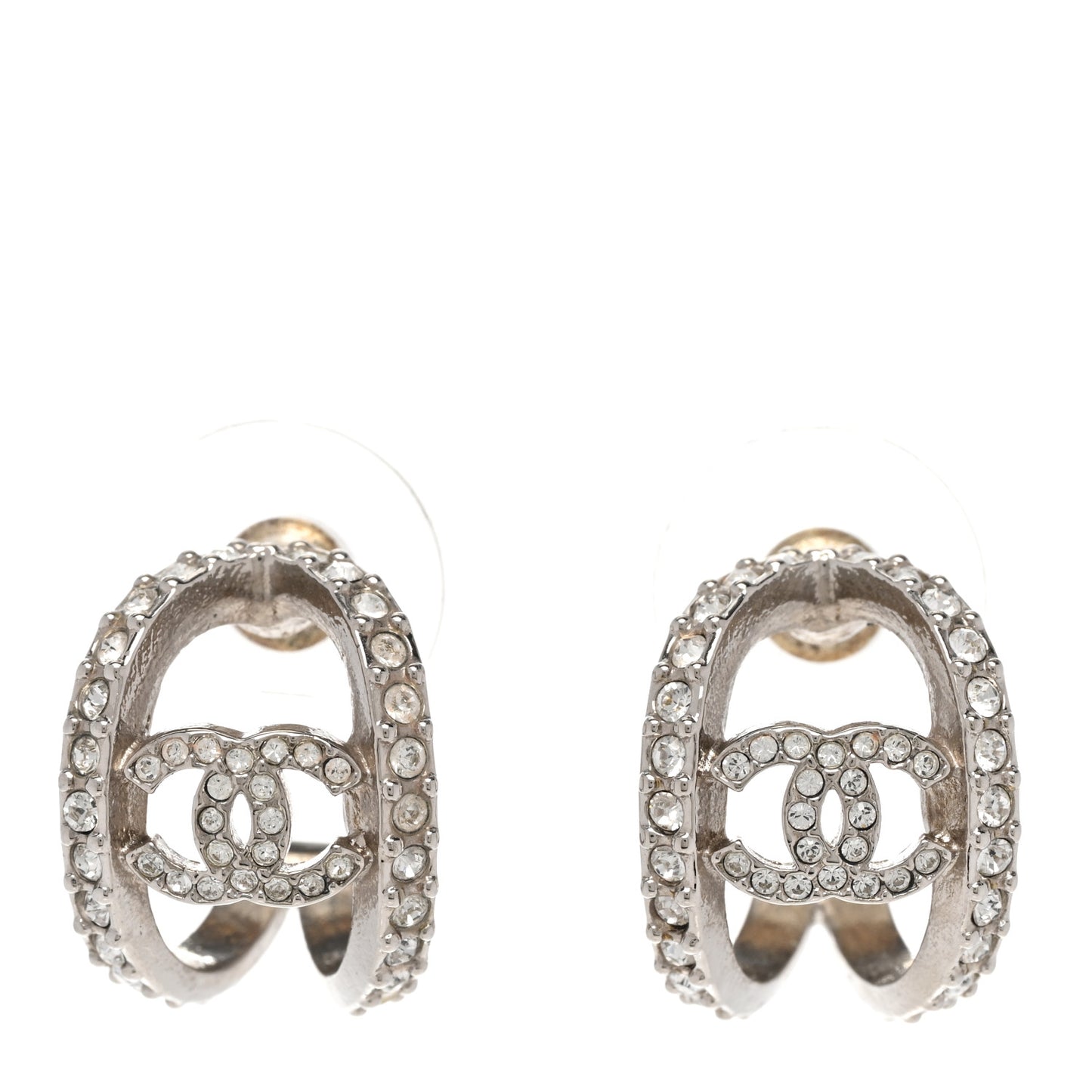 Crystal Strass CC Double Hoop Earrings Silver