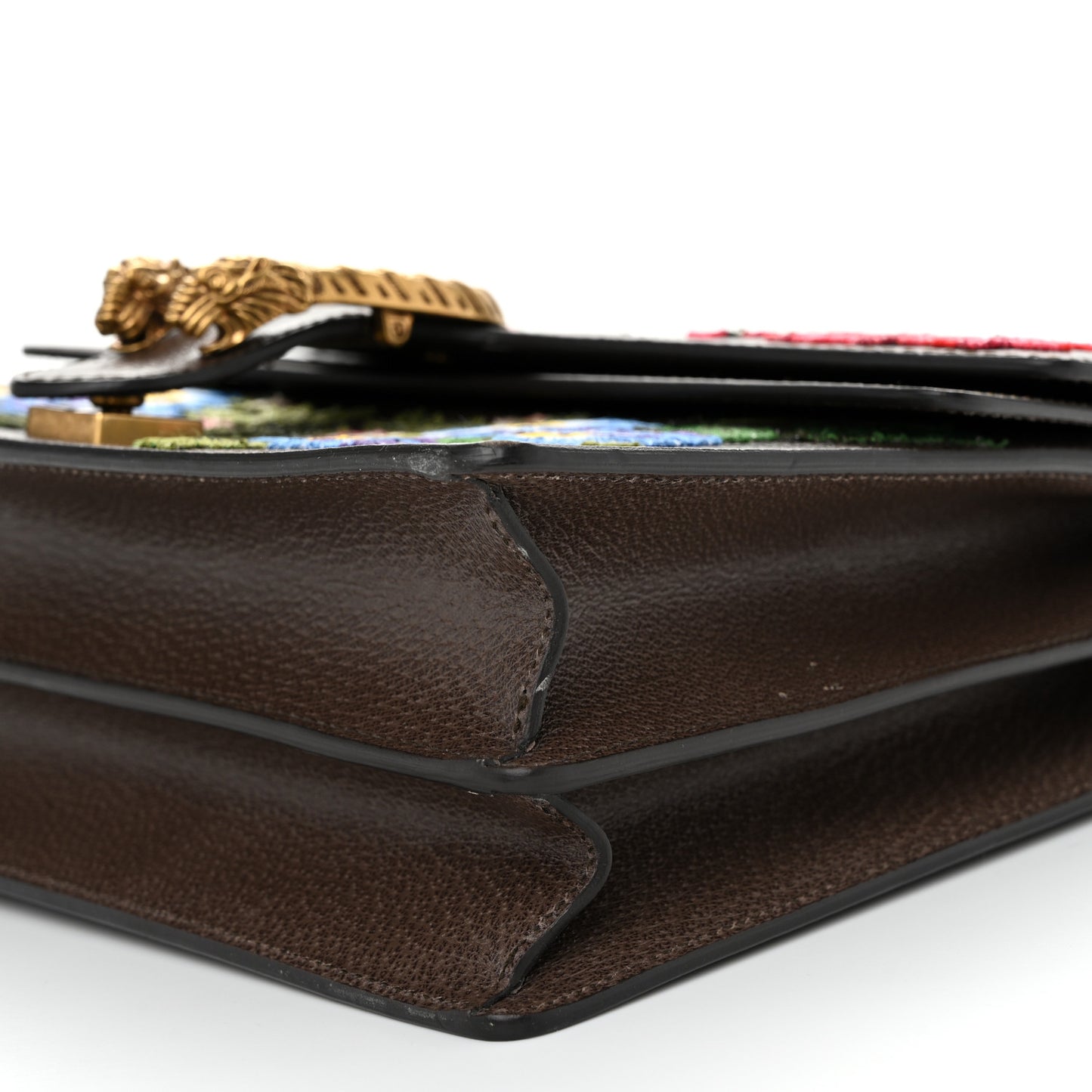 Calfskin Web Floral Embroidered Medium Dionysus Shoulder Bag New Acero