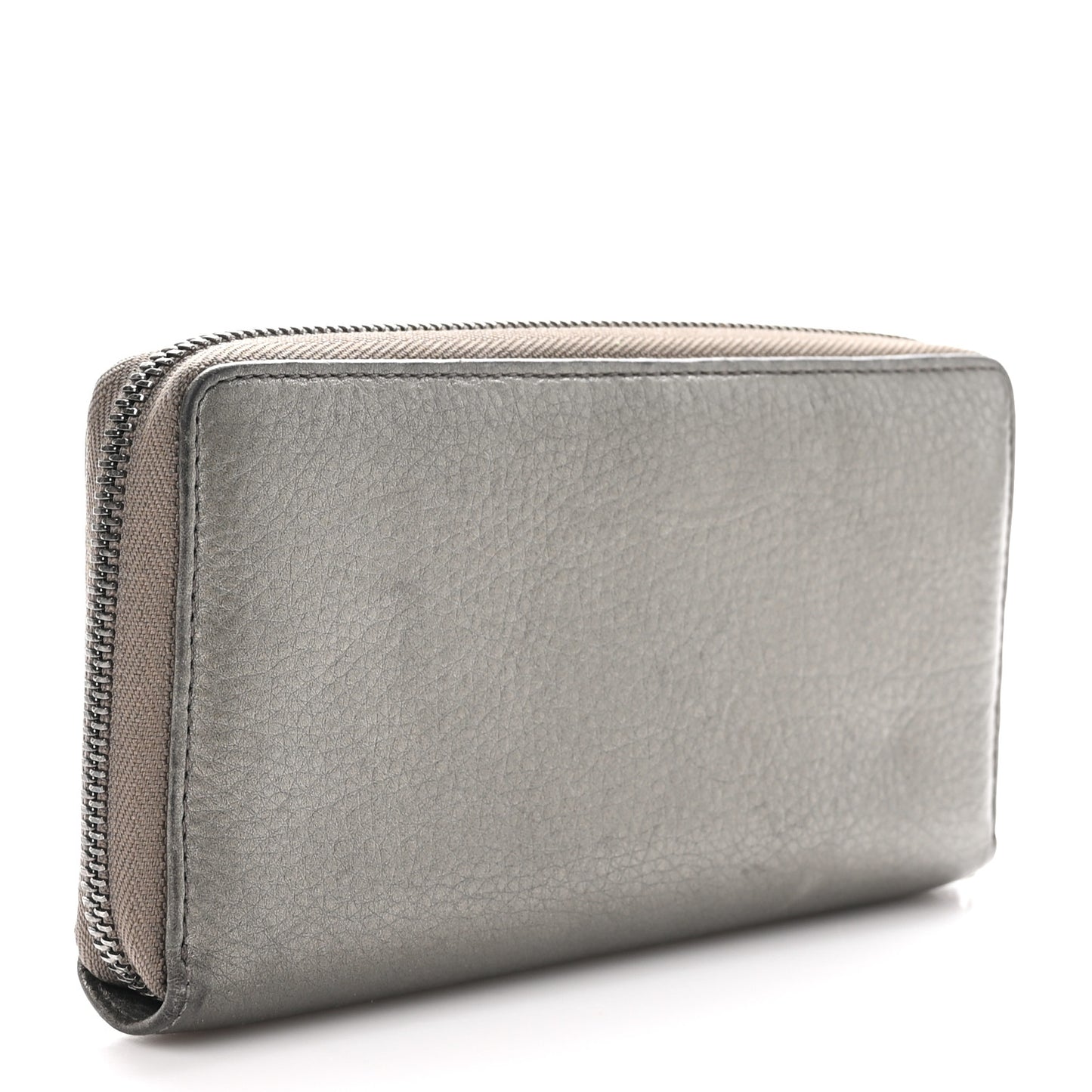 Metallic Pebbled Calfskin Soho Zip Around Wallet Sasso