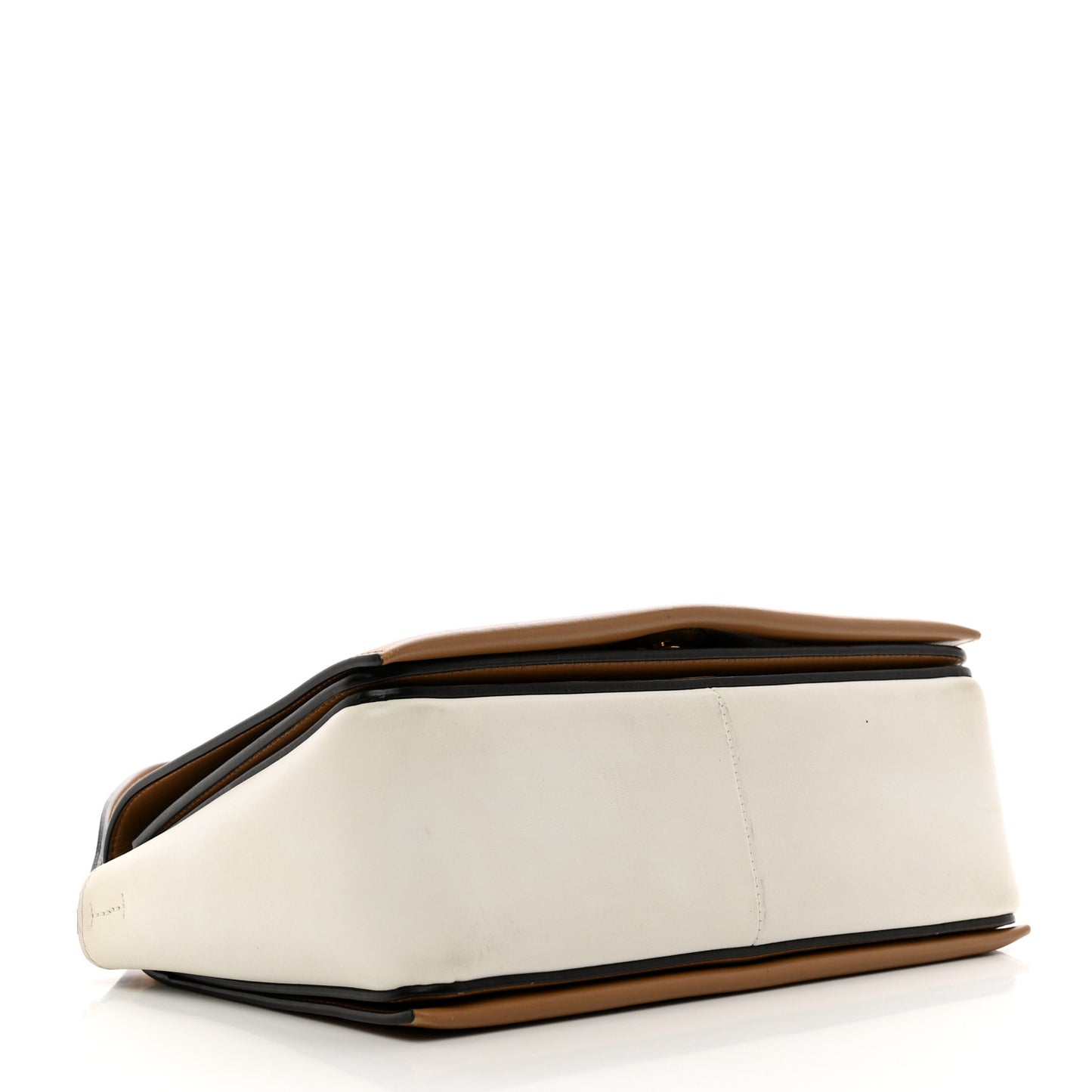 Shiny Smooth Calfskin Medium Frame Shoulder Bag Tan Optic White