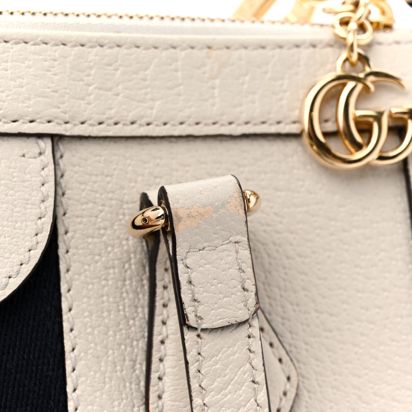 Textured Calfskin Web Small Ophidia Tote Bag Mystic White