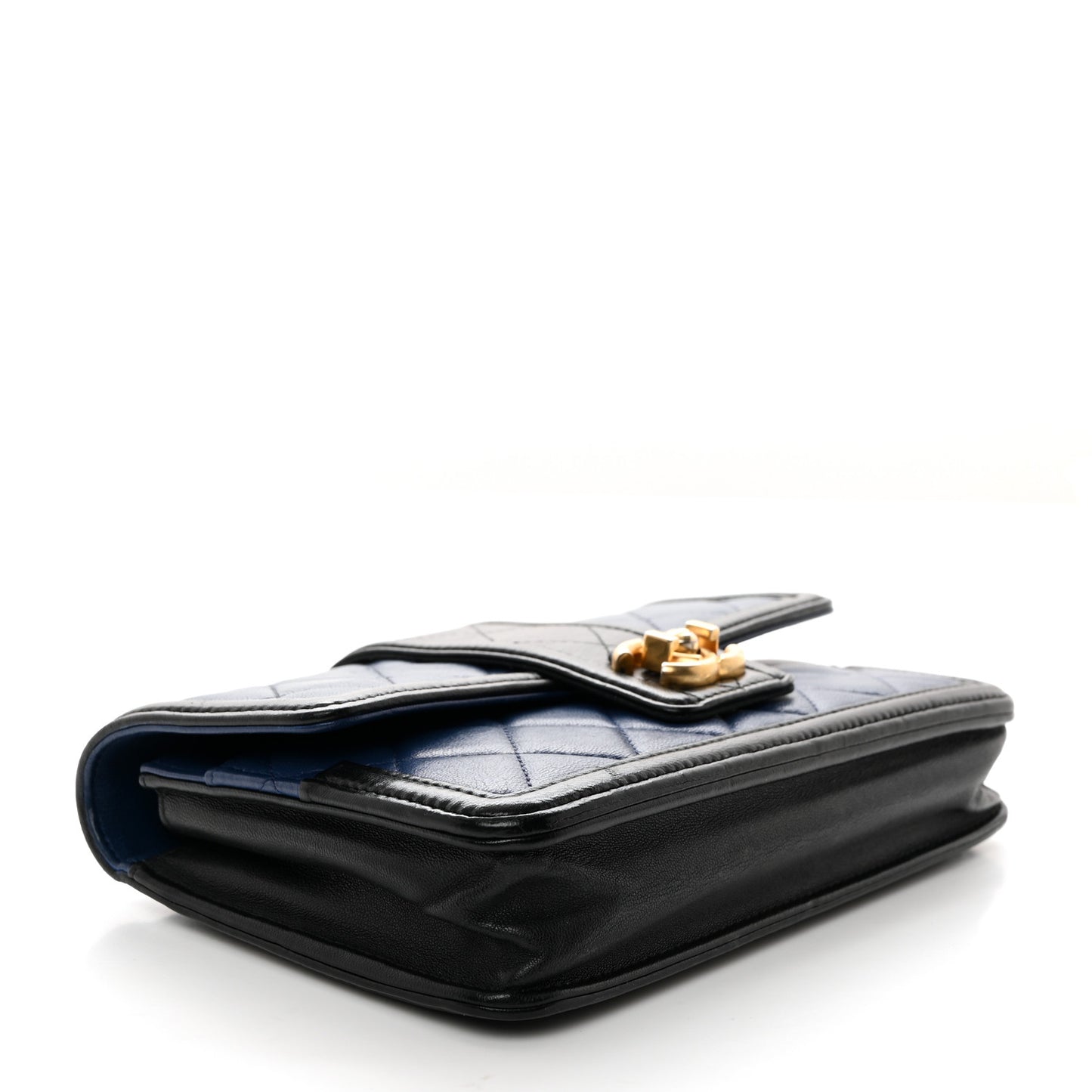 Lambskin Quilted Elegant CC Wallet On Chain WOC Blue Black