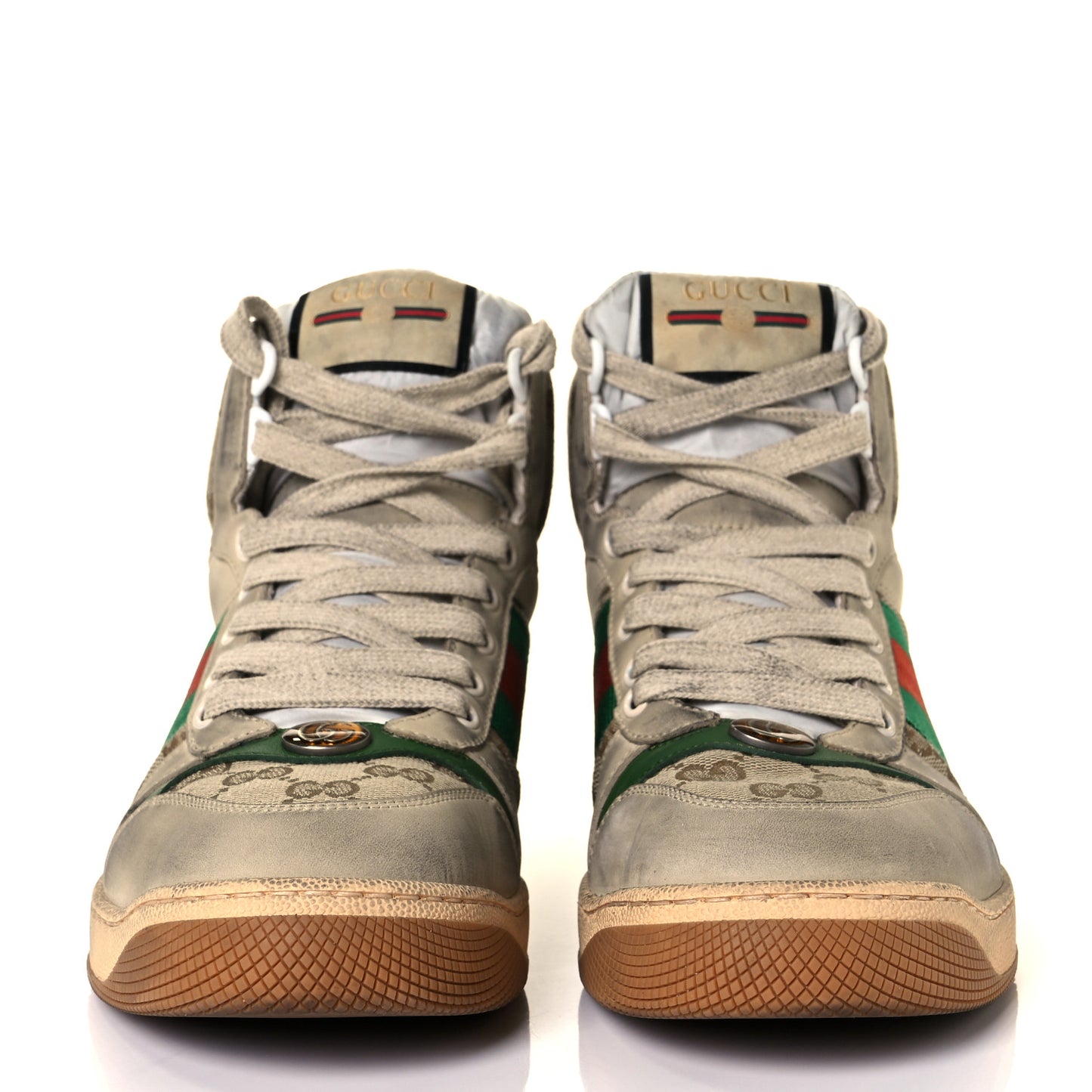 GG Monogram Nubuck Web Mens Screener High Top Sneakers 5 New Sand Dusty Milk Vintage Green