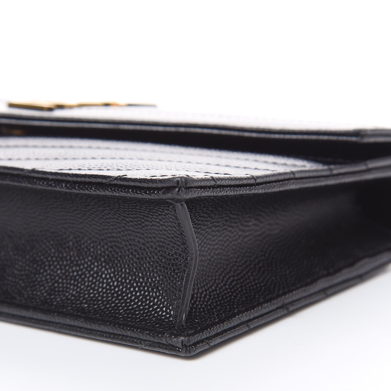 Saint Laurent Grain De Poudre Matelasse Chevron Monogram Envelope Chain Wallet Black 9 of 14
