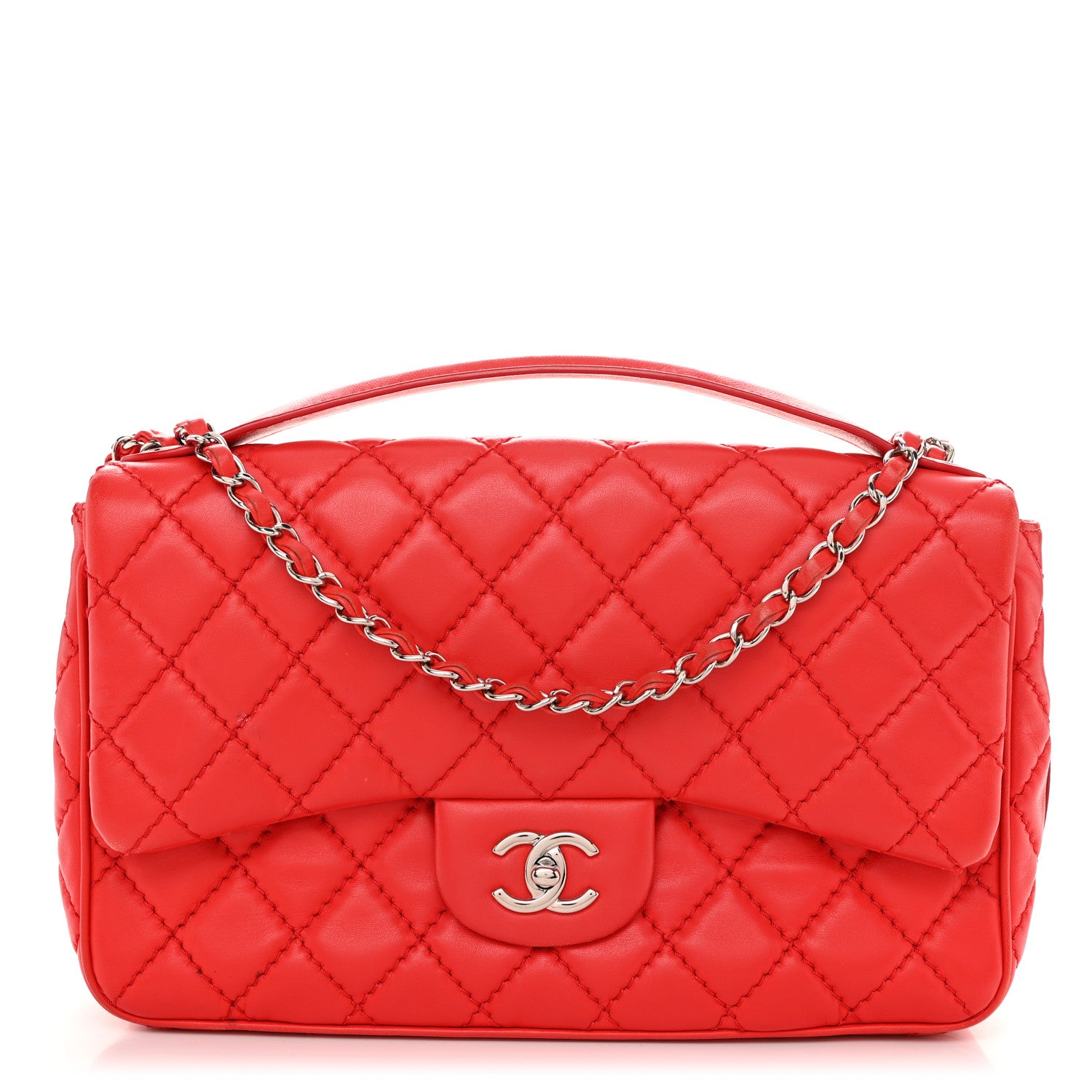 Chanel Lambskin Quilted Easy Carry Jumbo Flap Red 1 of 10