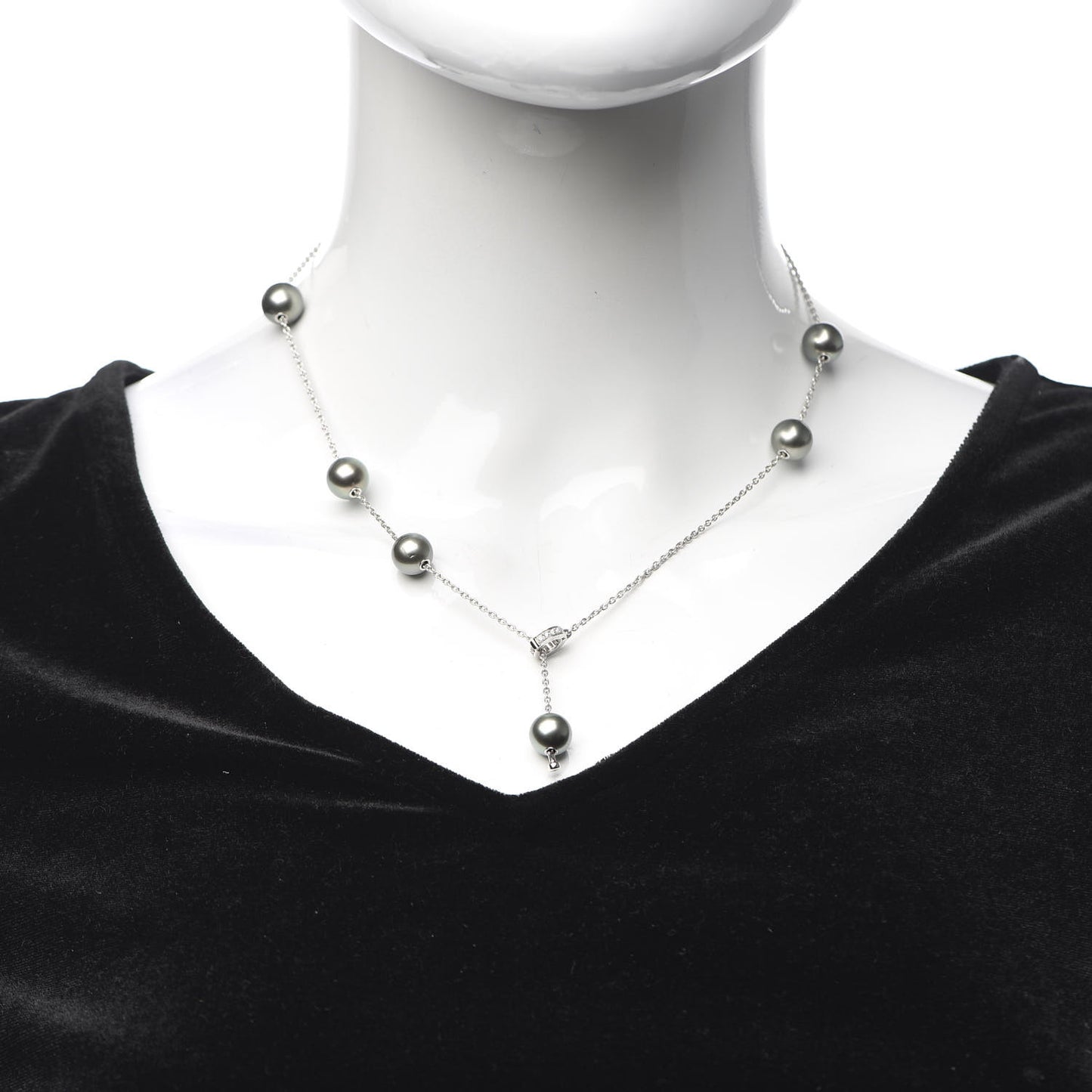 18K White Gold Diamond Black South Sea Pearl 10mm Pearls In Motion Necklace