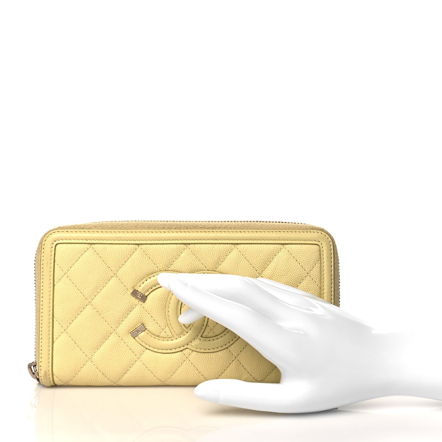 Caviar Quilted Filigree Zip Around Wallet Yellow