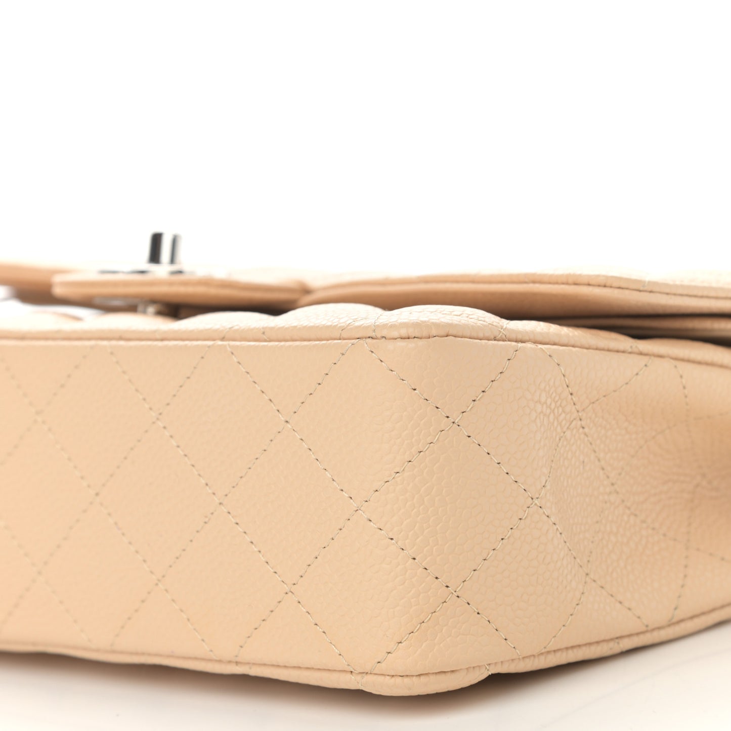 Caviar Quilted Medium Double Flap Light Beige