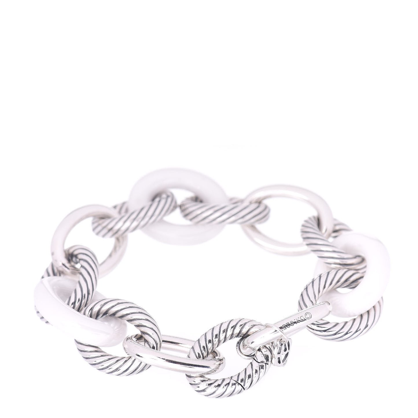 Sterling Silver White Ceramic 17mm Extra Large Oval Link Bracelet