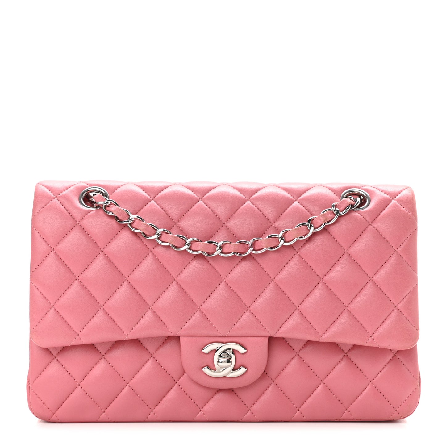 Lambskin Quilted Medium Double Flap Pink