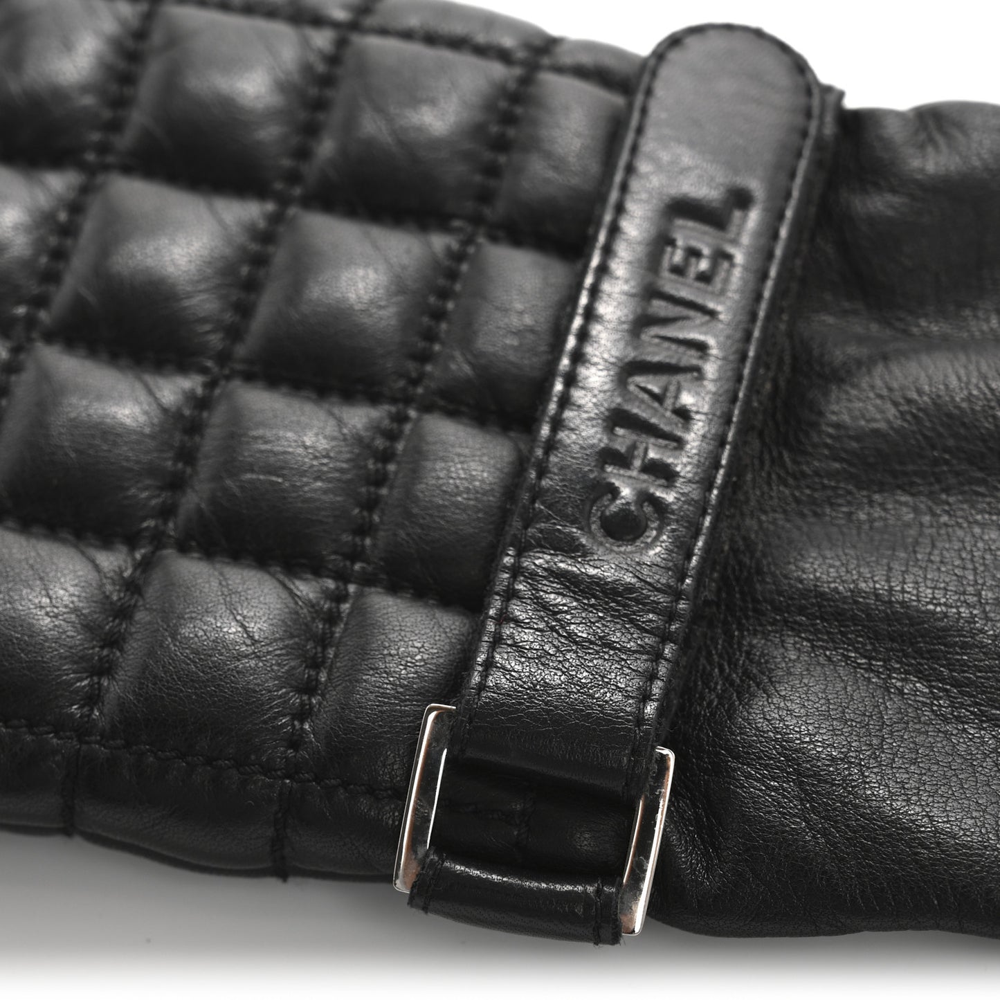 Lambskin Quilted Chocolate Bar Gloves 7 Black