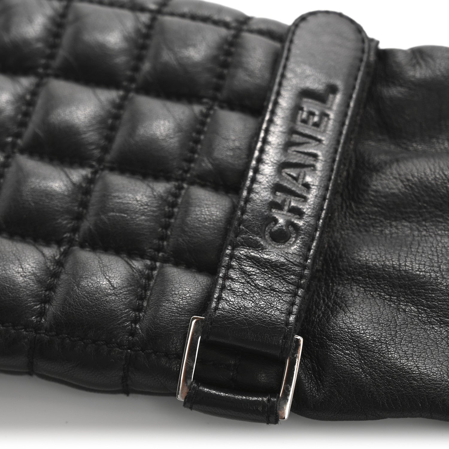 Chanel Lambskin Quilted Chocolate Bar Gloves 7 Black 5 of 8