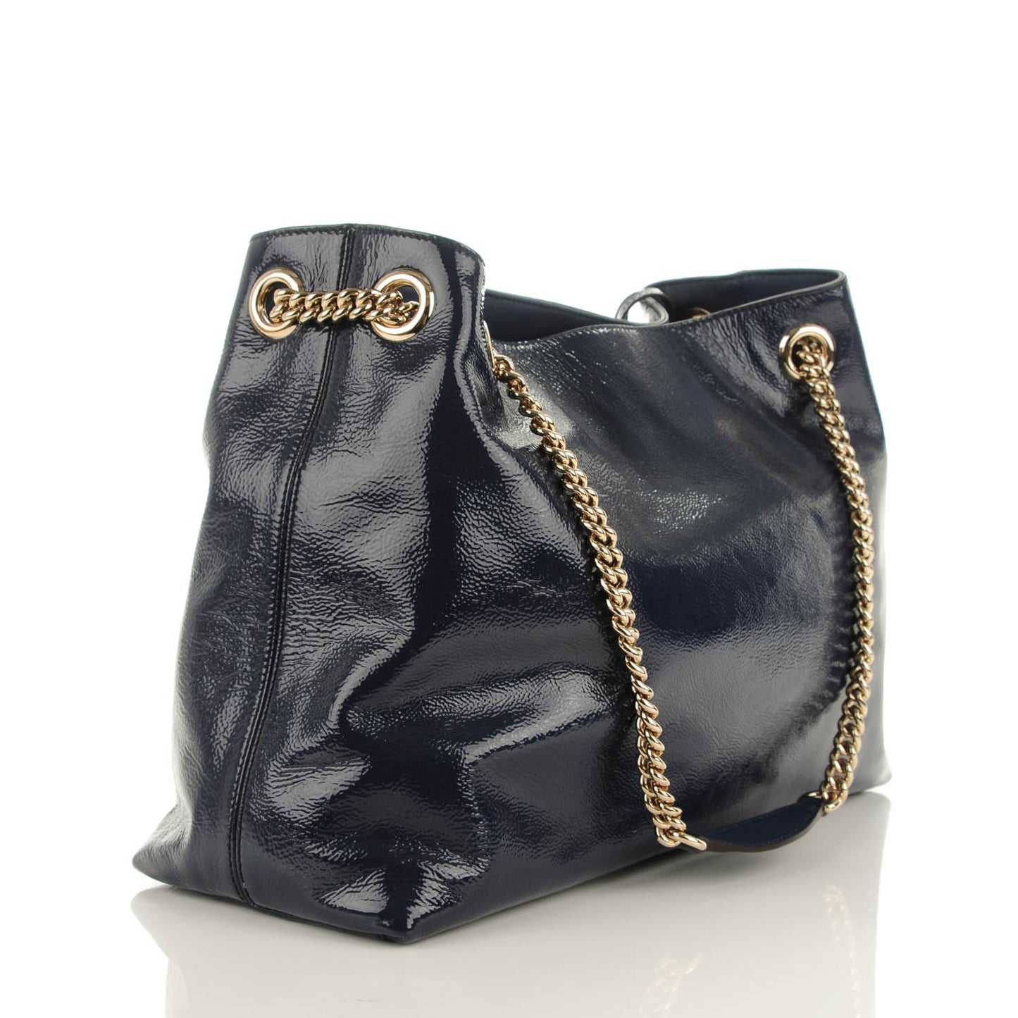 Patent Medium Soho Chain Shoulder Bag Uniform Blue