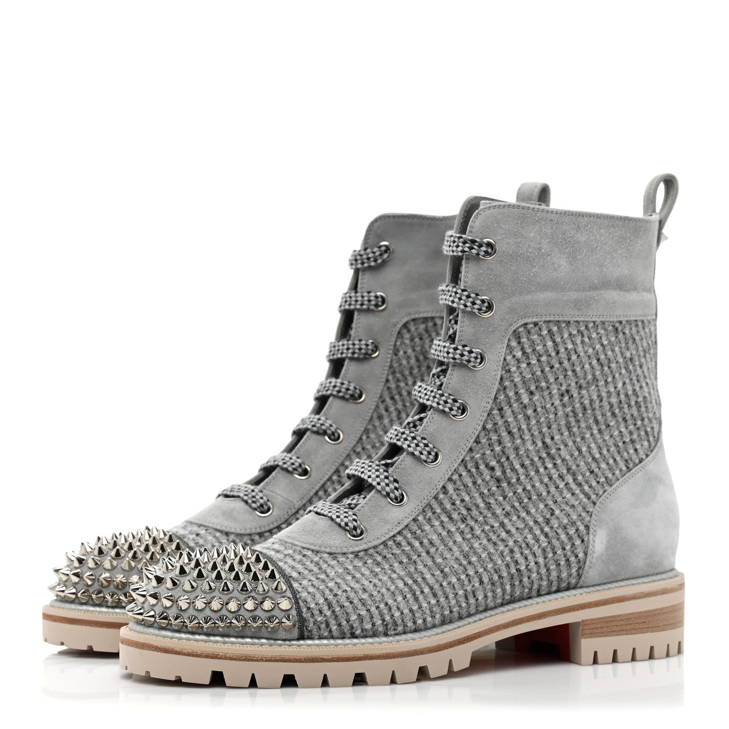Suede Tweed Spikes TS Croc Flat Boots 38.5 Grey