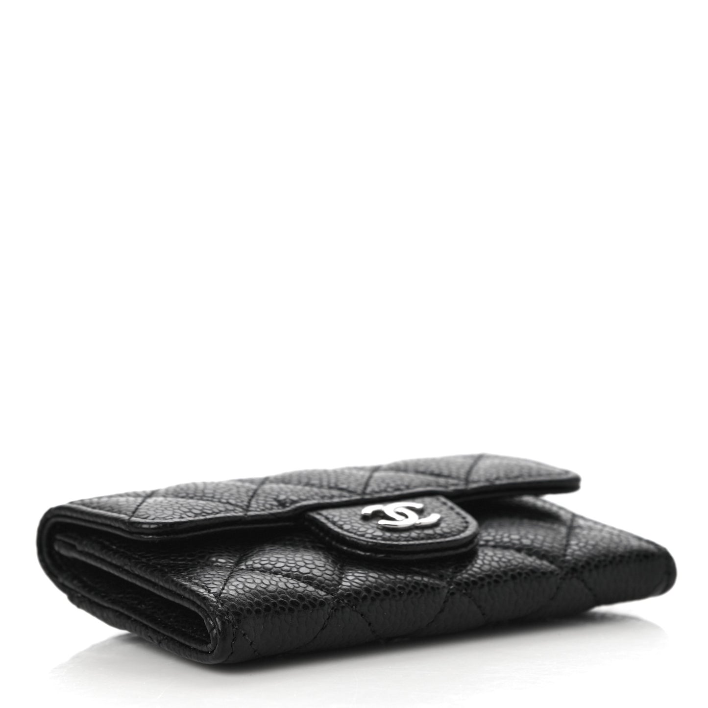 Caviar Quilted Flap Card Holder Wallet Black