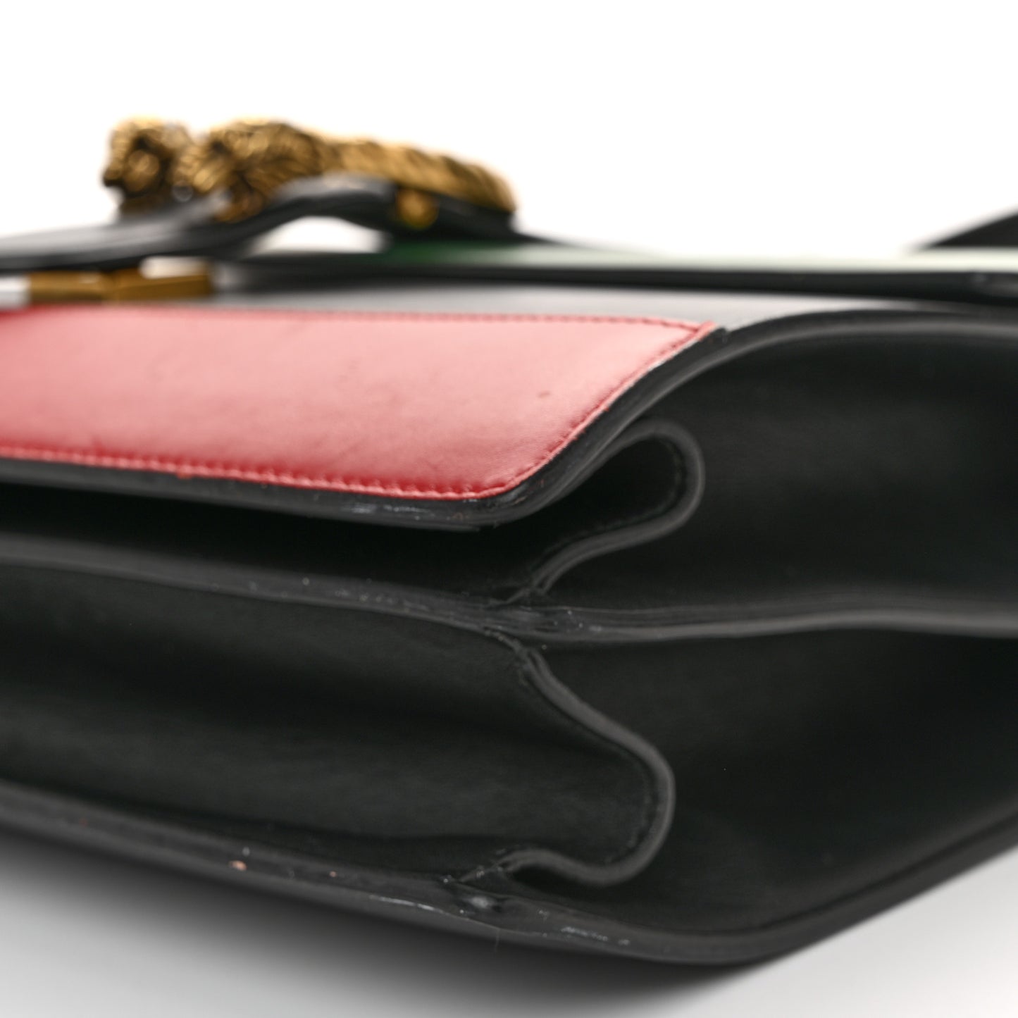 Calfskin Bamboo Web Large Dionysus Top Handle Bag Black Bright Evergreen Hibiscus Red