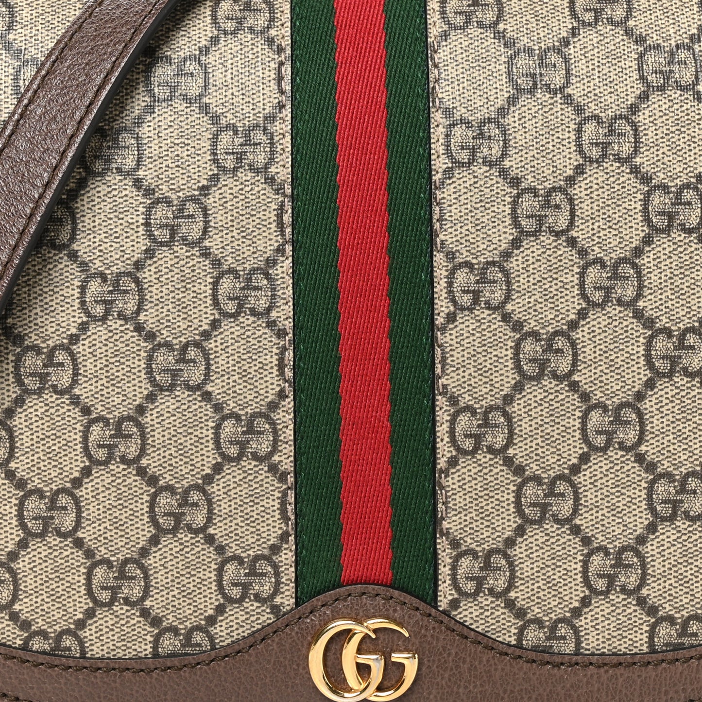 GG Supreme Monogram Web Small Ophidia Flap Messenger Bag Brown