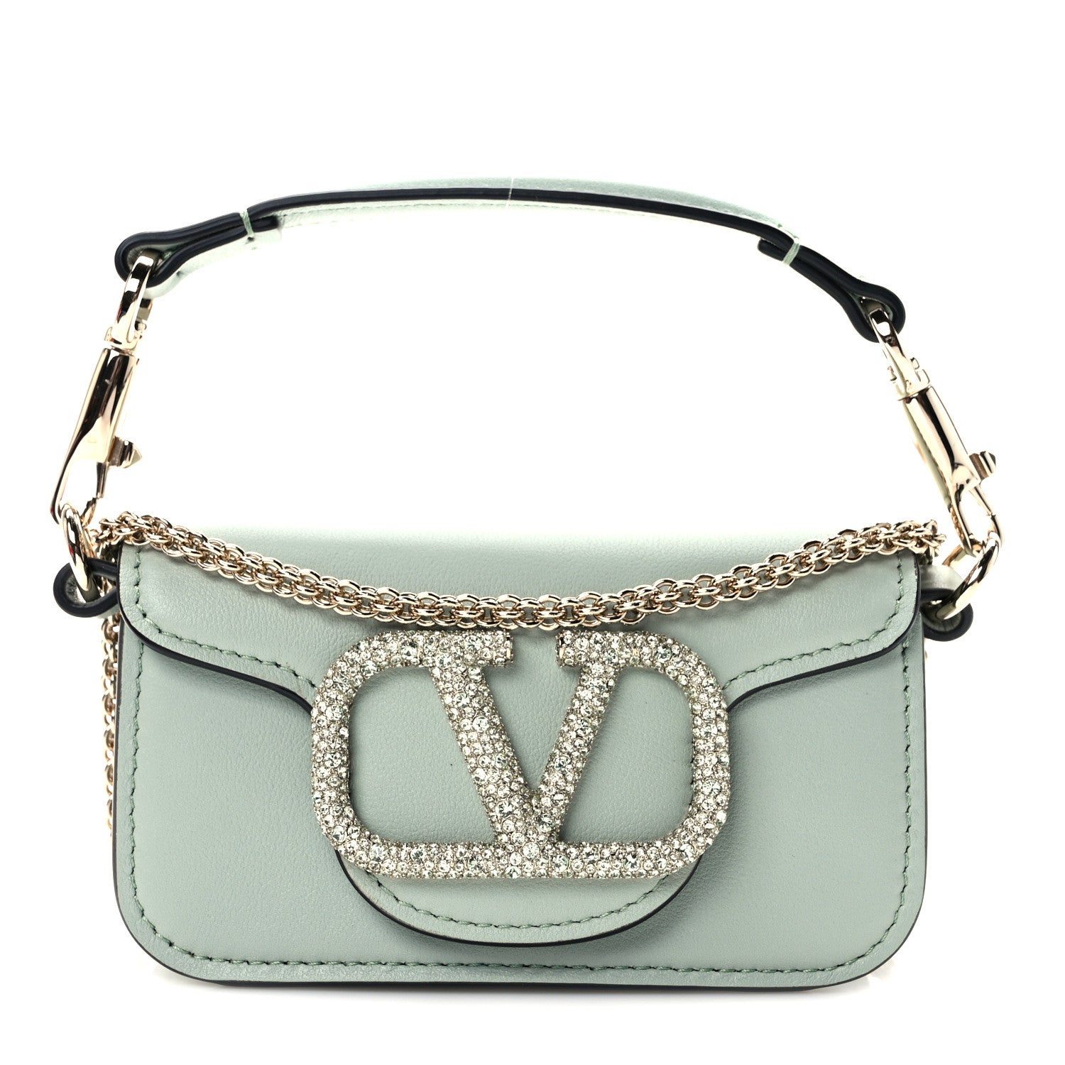 Valentino Garavani Calfskin Crystal Vlogo Micro Loco Shoulder Bag Morning Dew 1 of 9