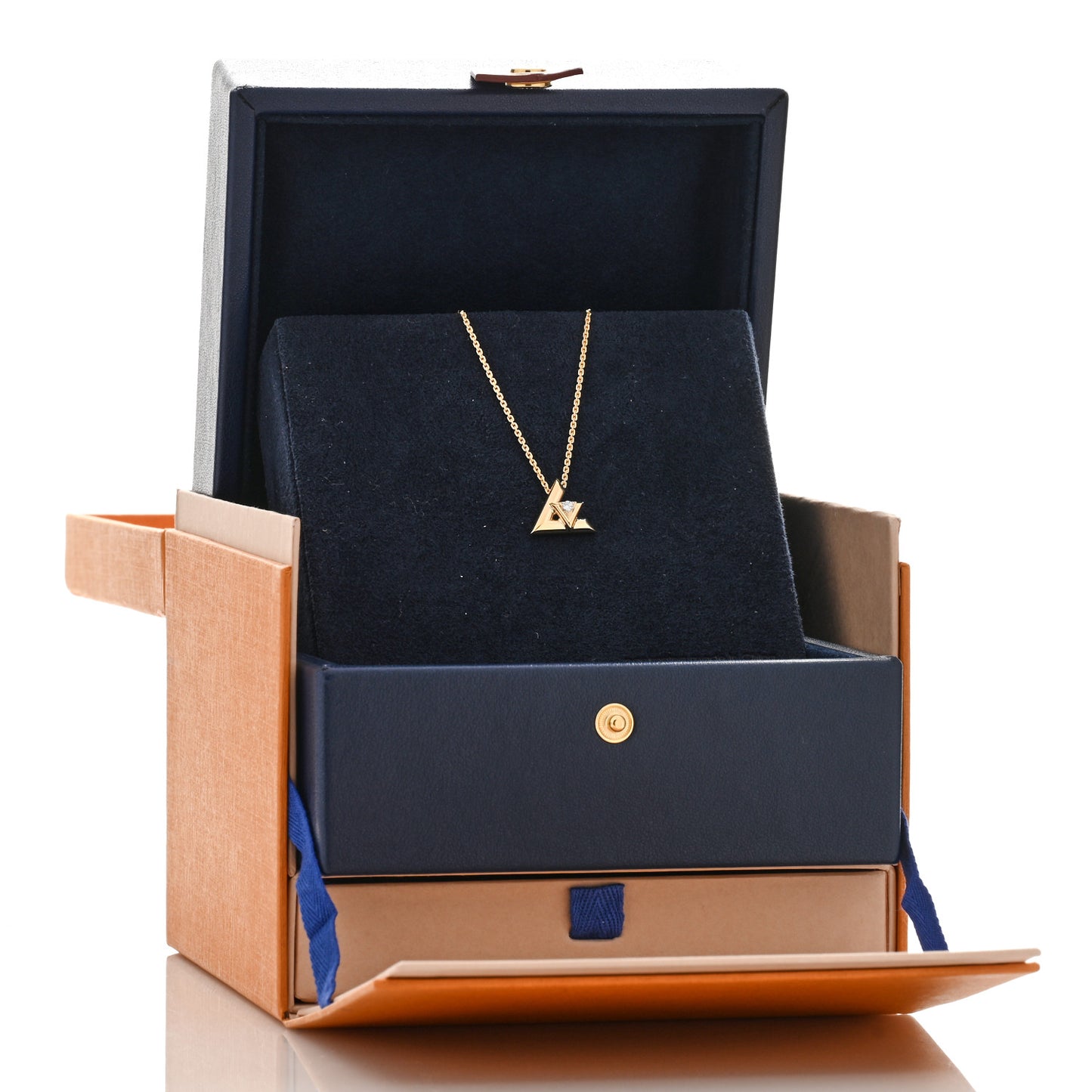 18K Yellow Gold Diamond Small LV Volt One Pendant Necklace