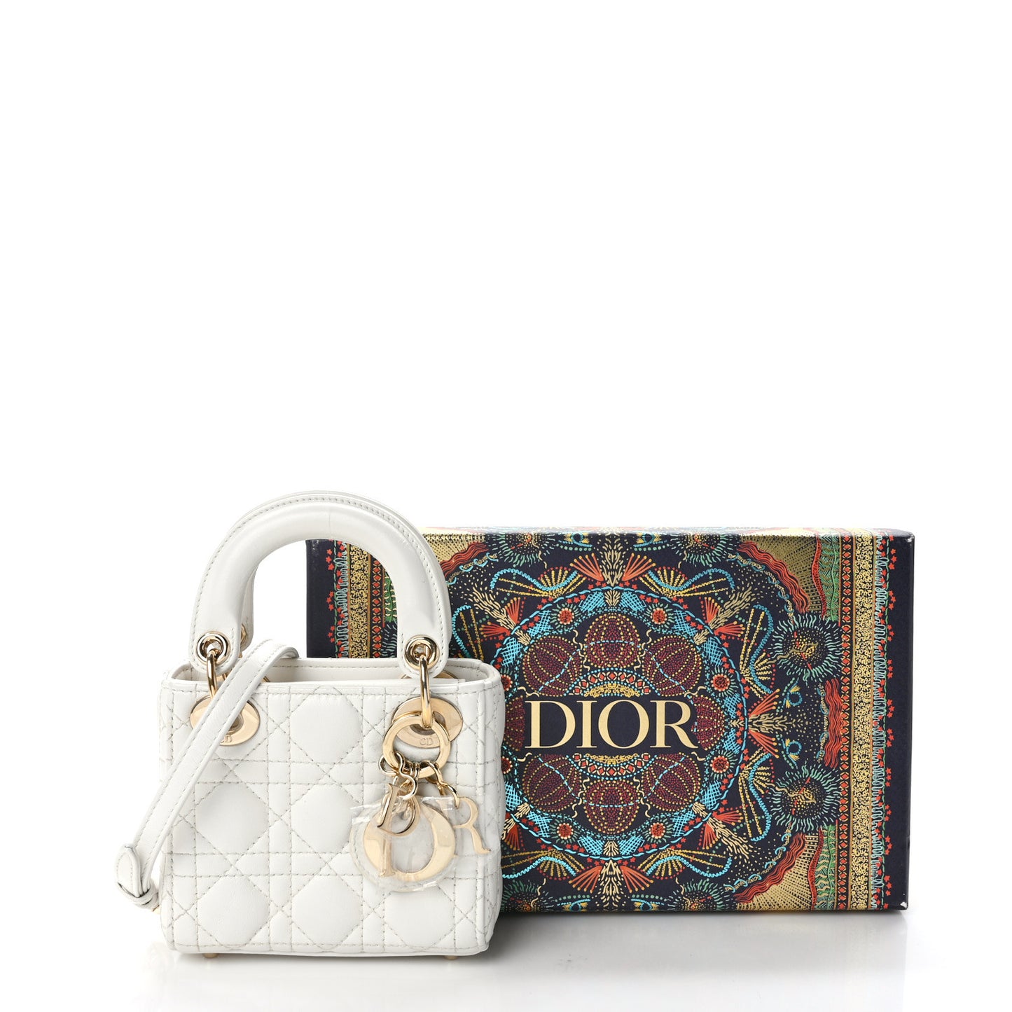 CHRISTIAN DIOR Lambskin Cannage Micro Lady Dior White