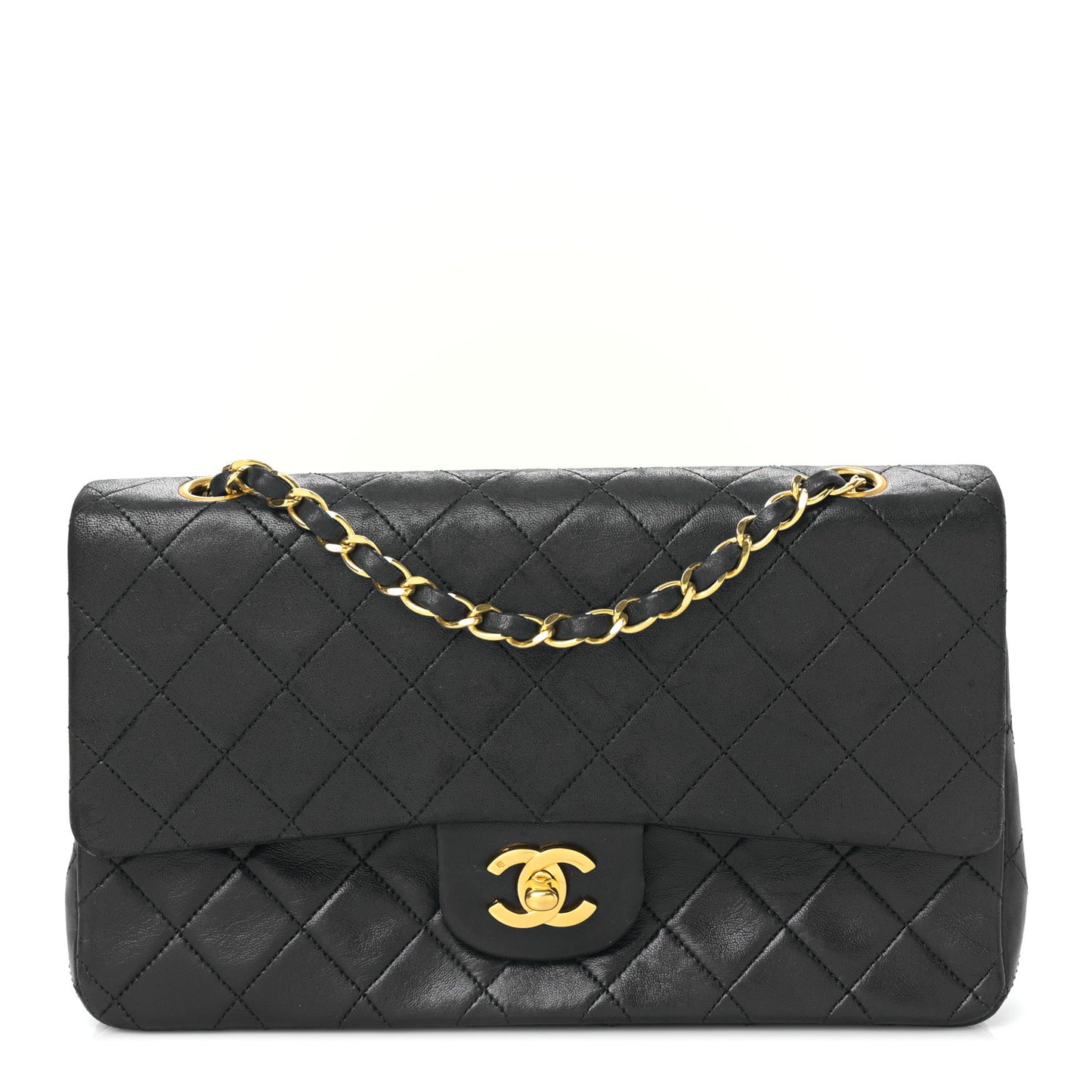 Lambskin Quilted Medium Double Flap Black