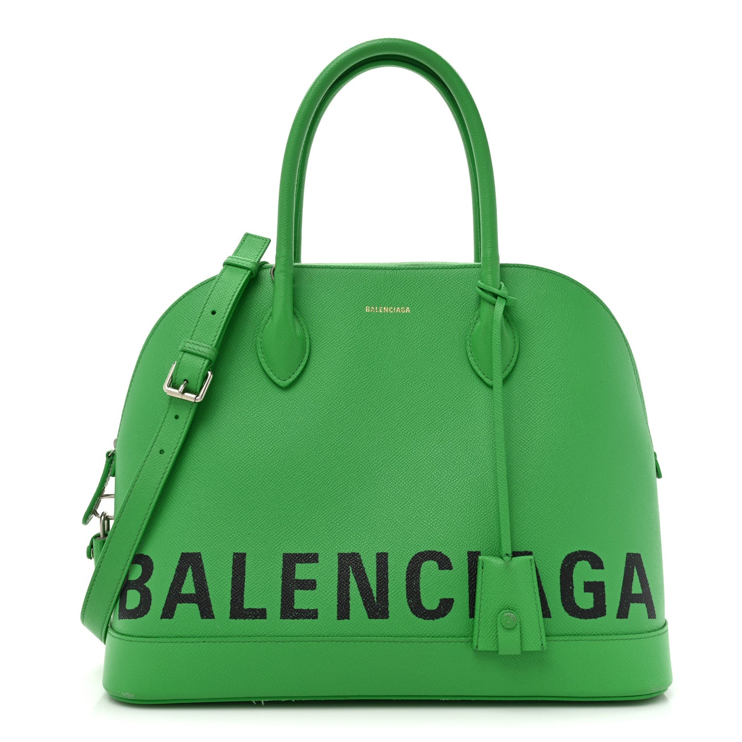 Signature Grained Calfskin Logo M Ville Top Handle Bag Green