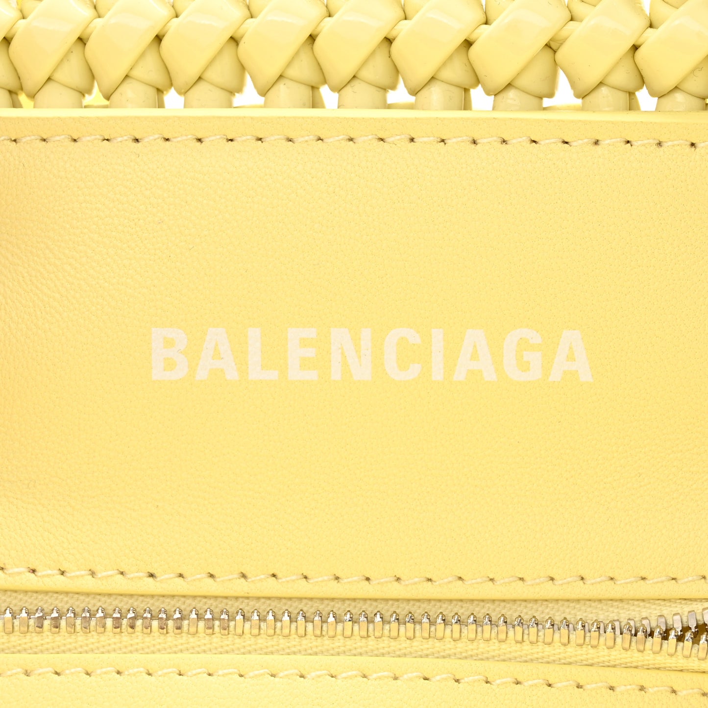 Varnished Faux Calfskin Braided XS Bistro Basket Pale Yellow