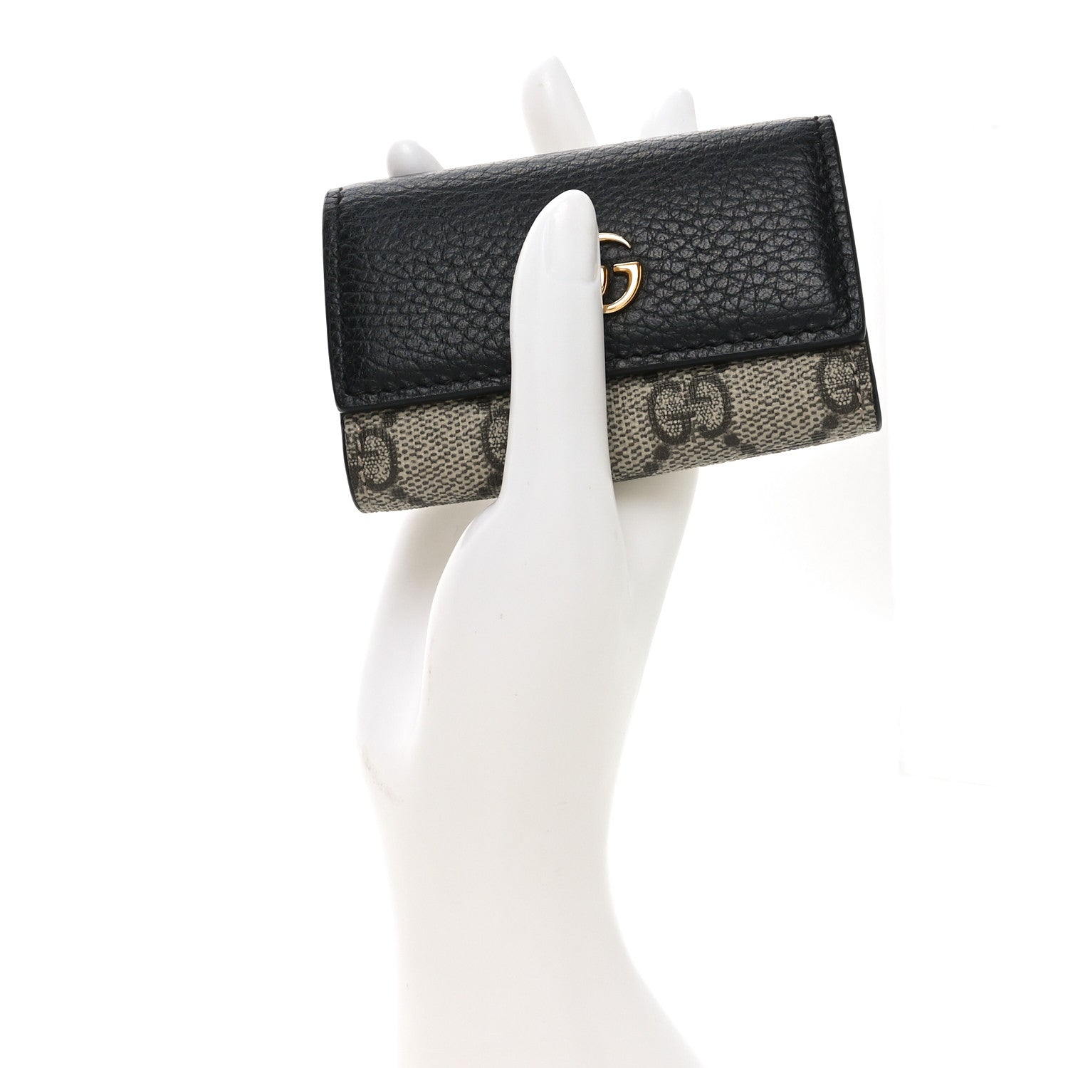 Gucci Dollar Calfskin GG Supreme Monogram GG Marmont 6 Key Holder Case Black Beige Ebony 2 of 7