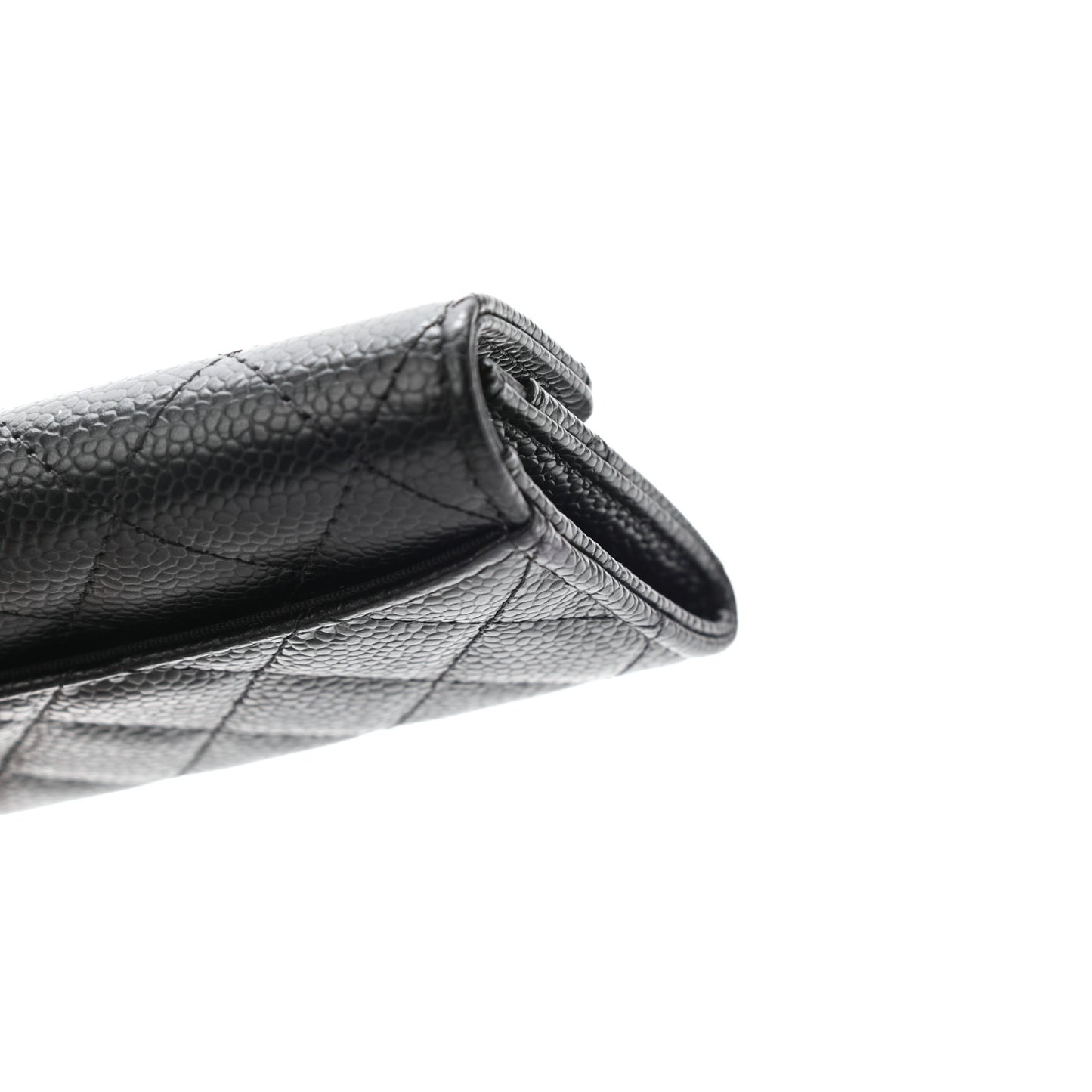 Caviar Quilted Flap Card Holder Wallet Black