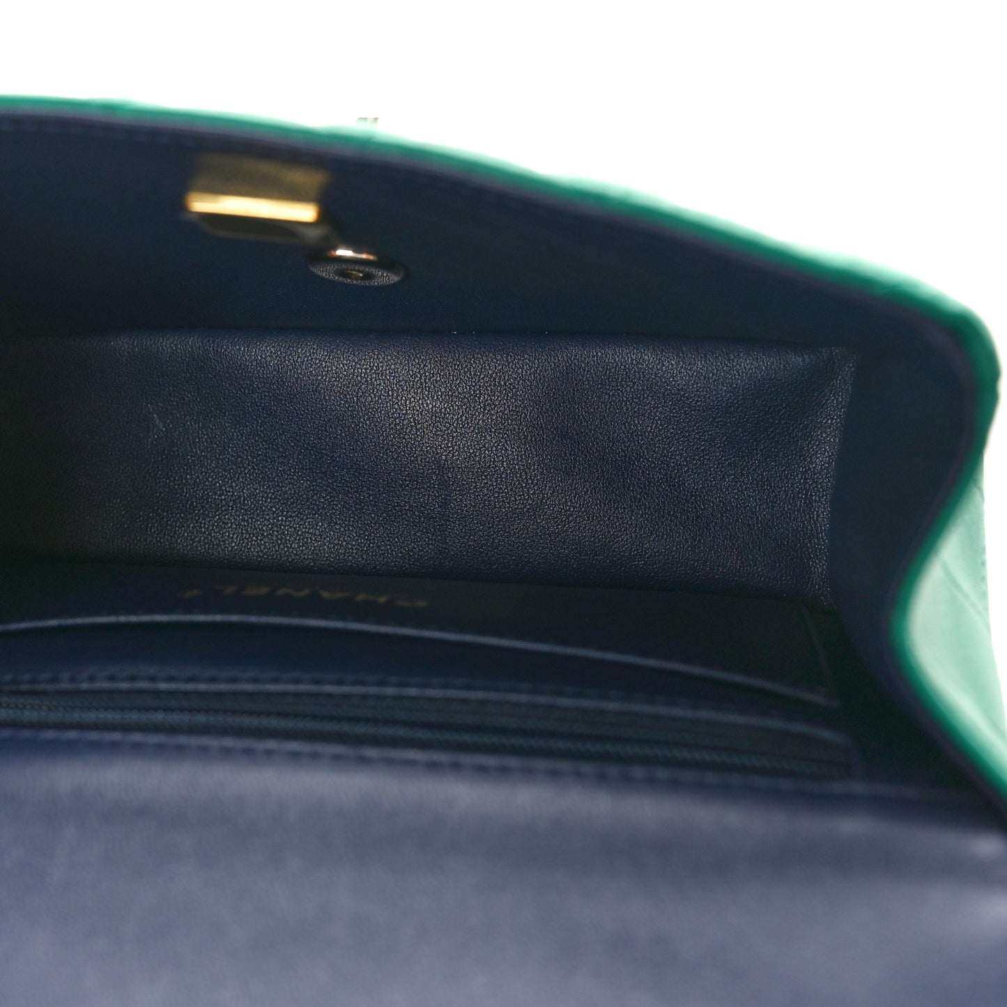 Lambskin Quilted Mini Top Handle Rectangular Flap Green Dark Blue