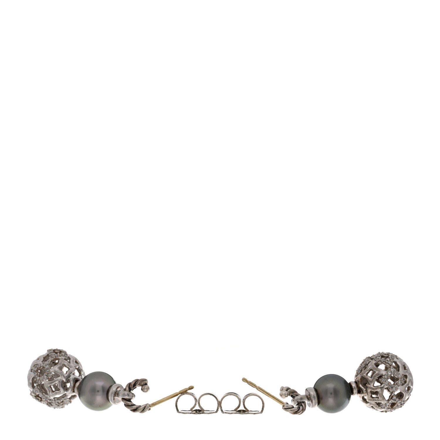 David Yurman DAVID YURMAN Sterling Silver Diamond Tahitian Pearl Quatrafoil Drop Earrings 3 of 4