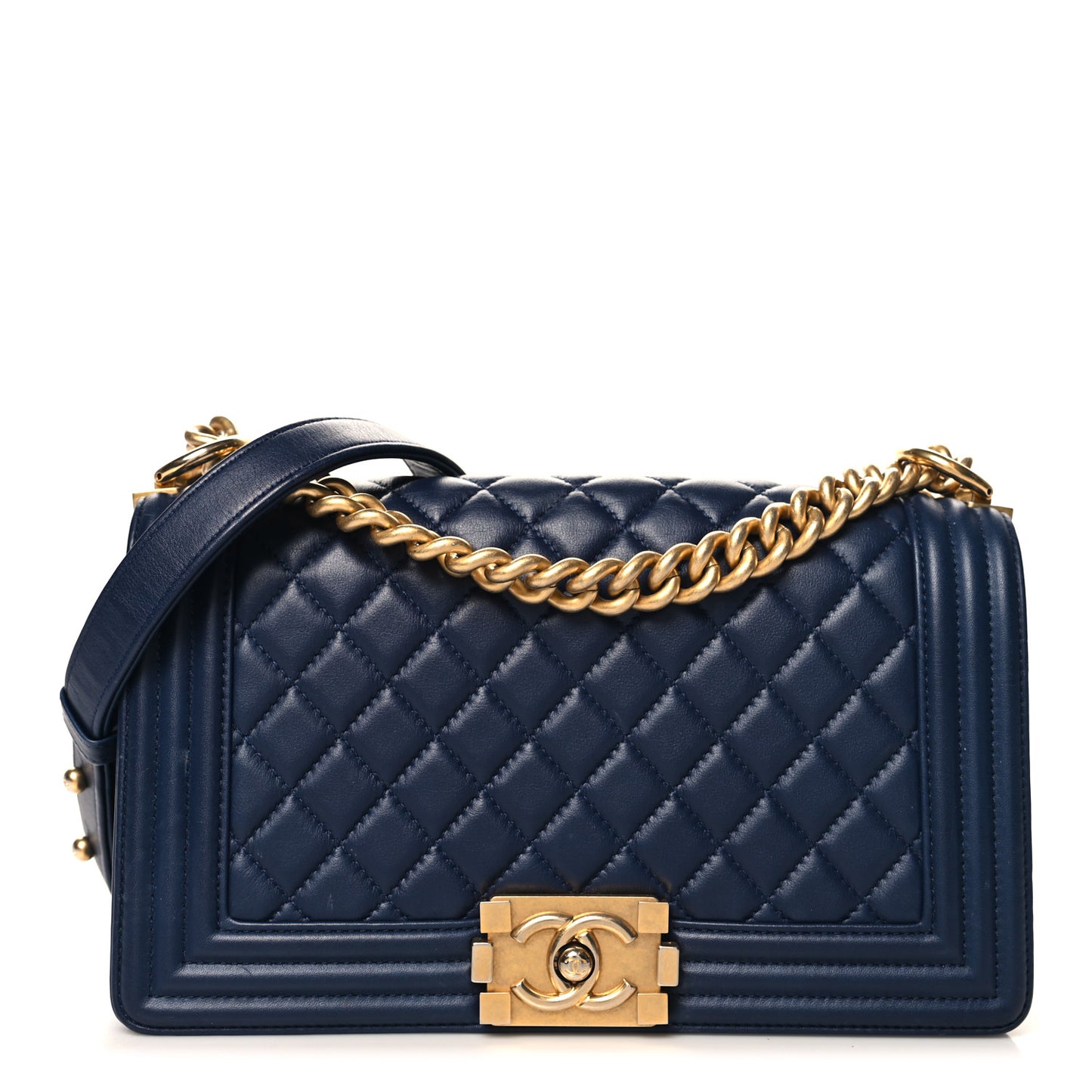 Lambskin Quilted Medium Boy Flap Dark Blue
