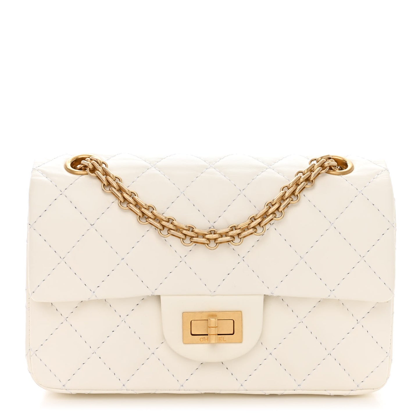 Aged Calfskin Quilted 2.55 Reissue Mini Flap White