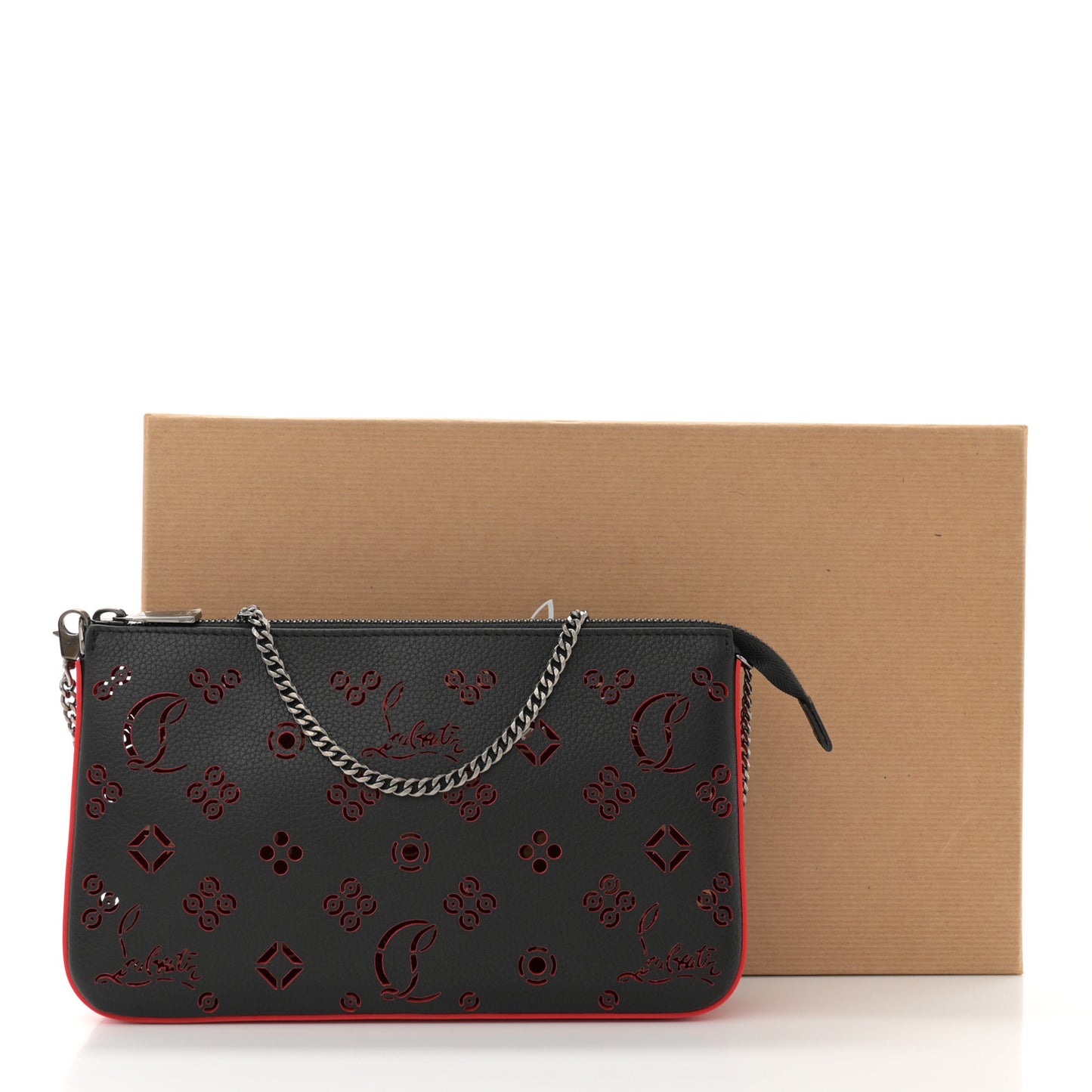 Calfskin Loubinthesky Perforated Shoulder Bag Black