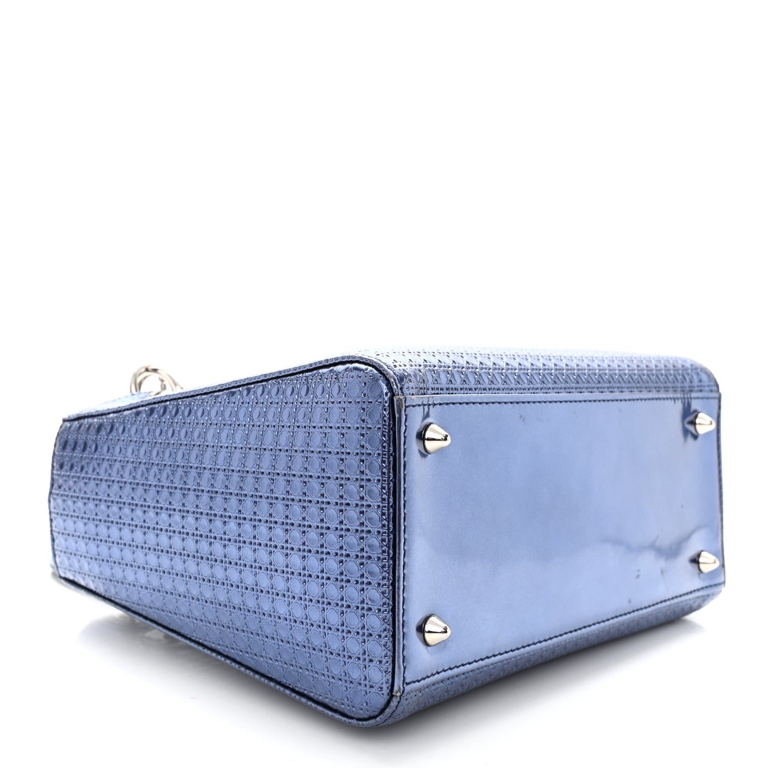 Christian Dior Metallic Patent Micro-Cannage Medium Lady Dior Blue 4 of 12