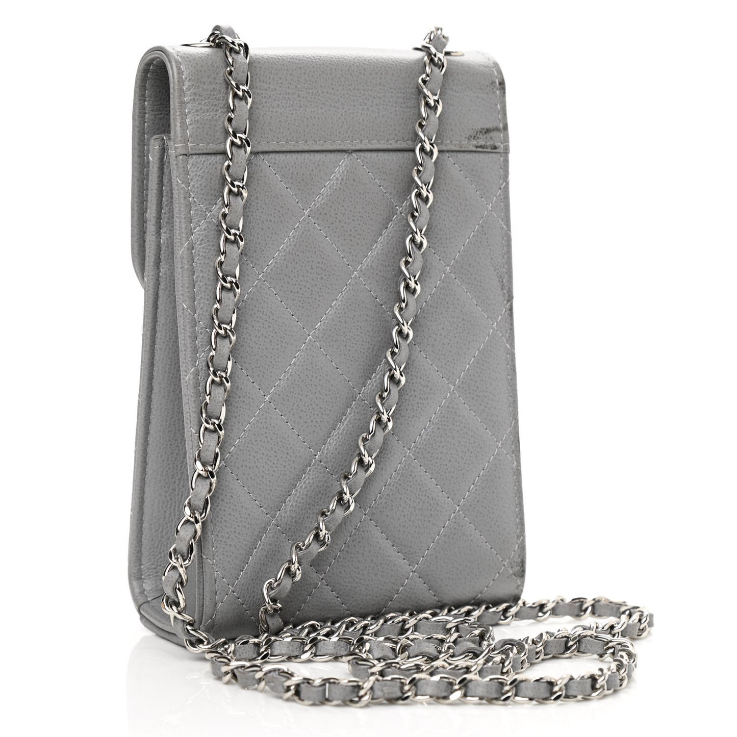 Grained Calfskin Quilted CC Box Clutch With Chain Grey