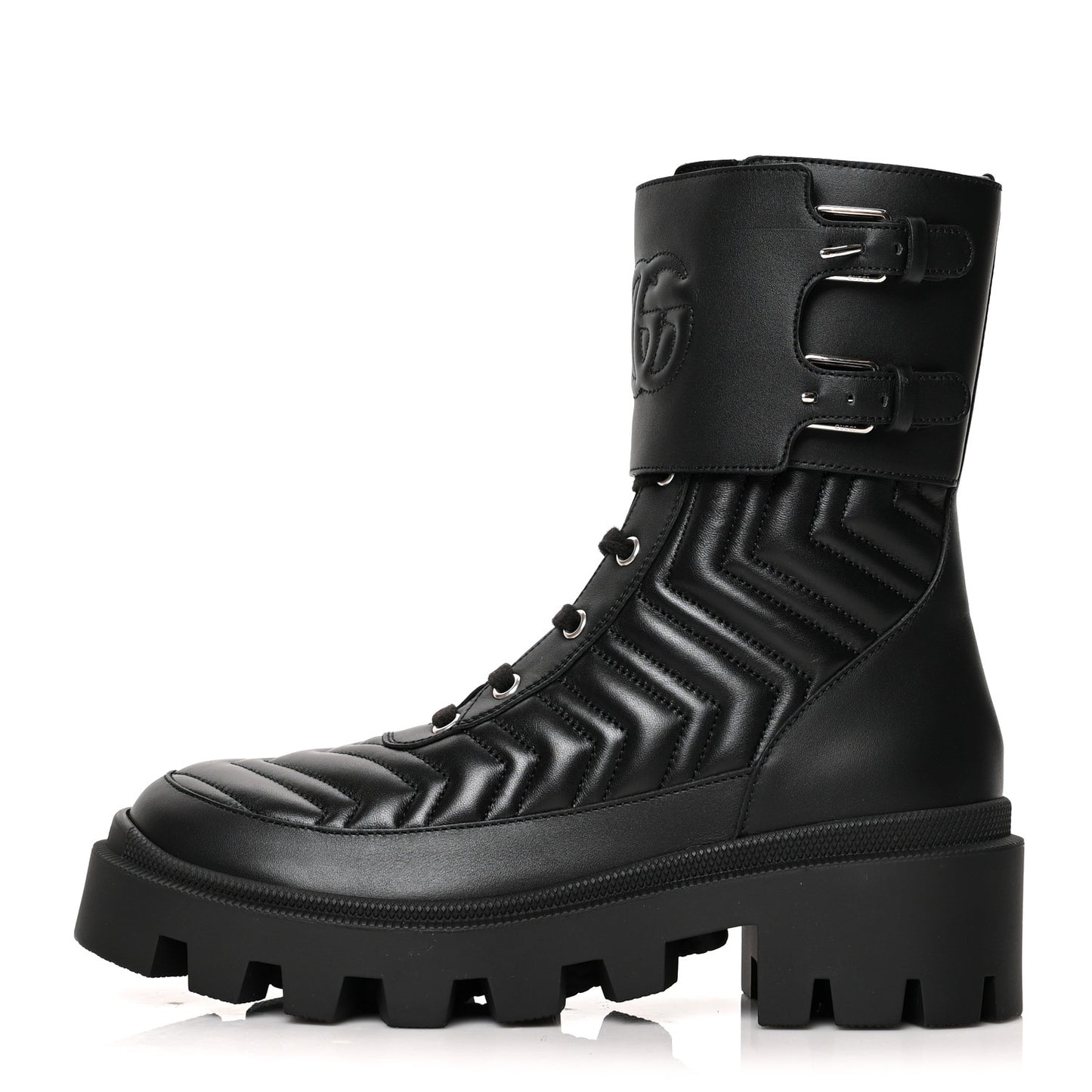 Nappa Frances GG Matelasse Platform Combat Boots 38 Black