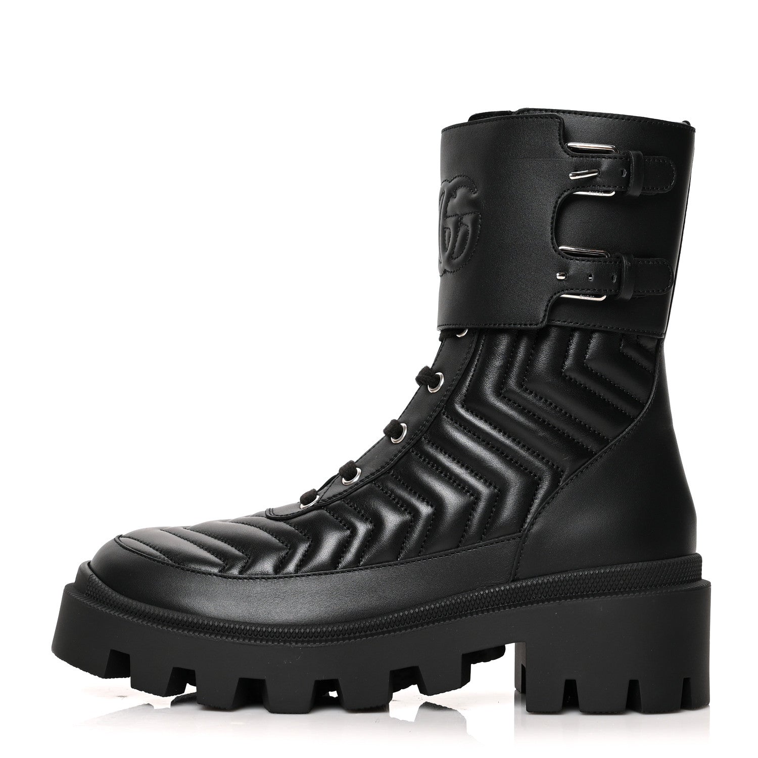 Gucci Nappa Frances GG Matelasse Platform Combat Boots 38 Black 1 of 7