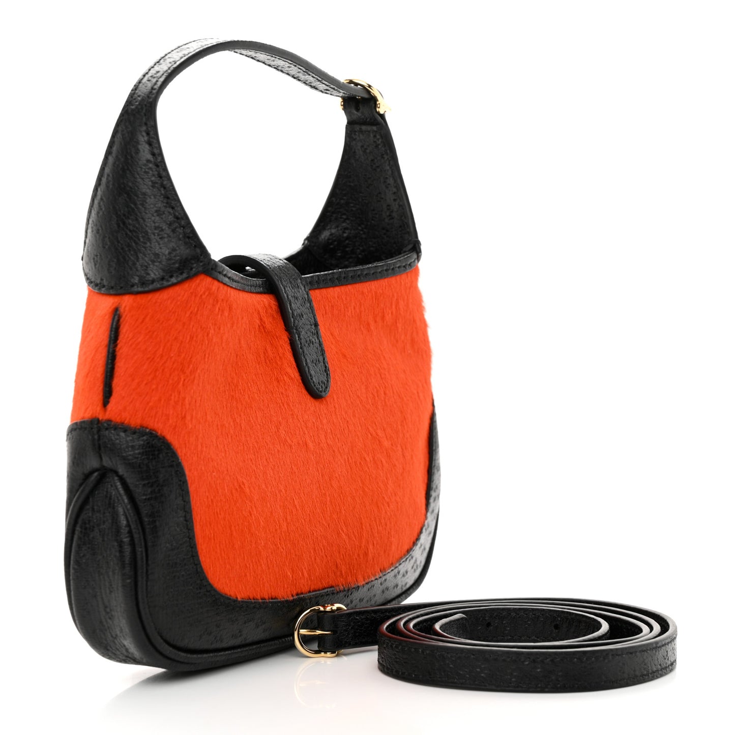 Calf Hair Textured Dollar Calfskin Mini Jackie 1961 Hobo Orange Black