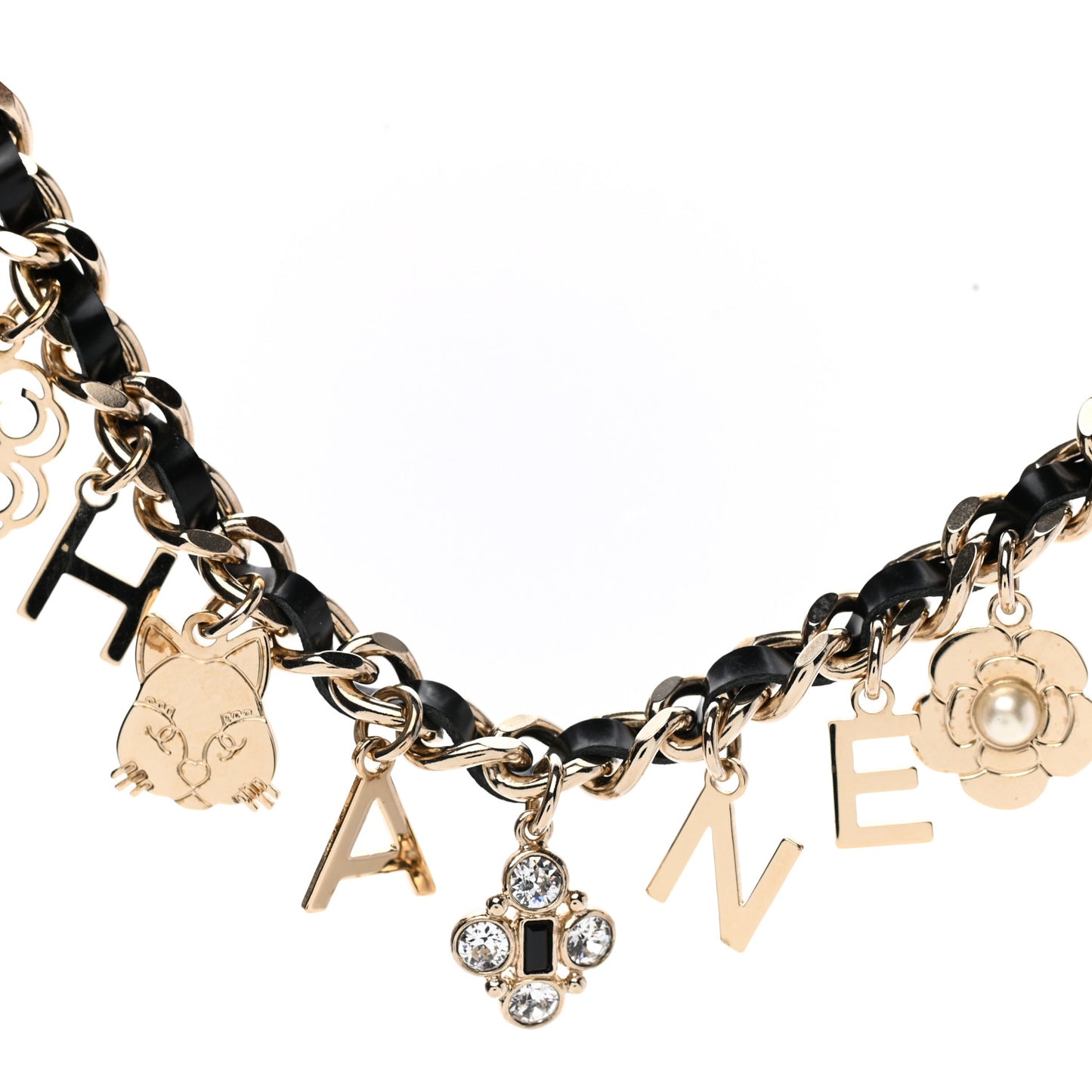 Lambskin Crystal CC Logo Charming Choker Gold Black