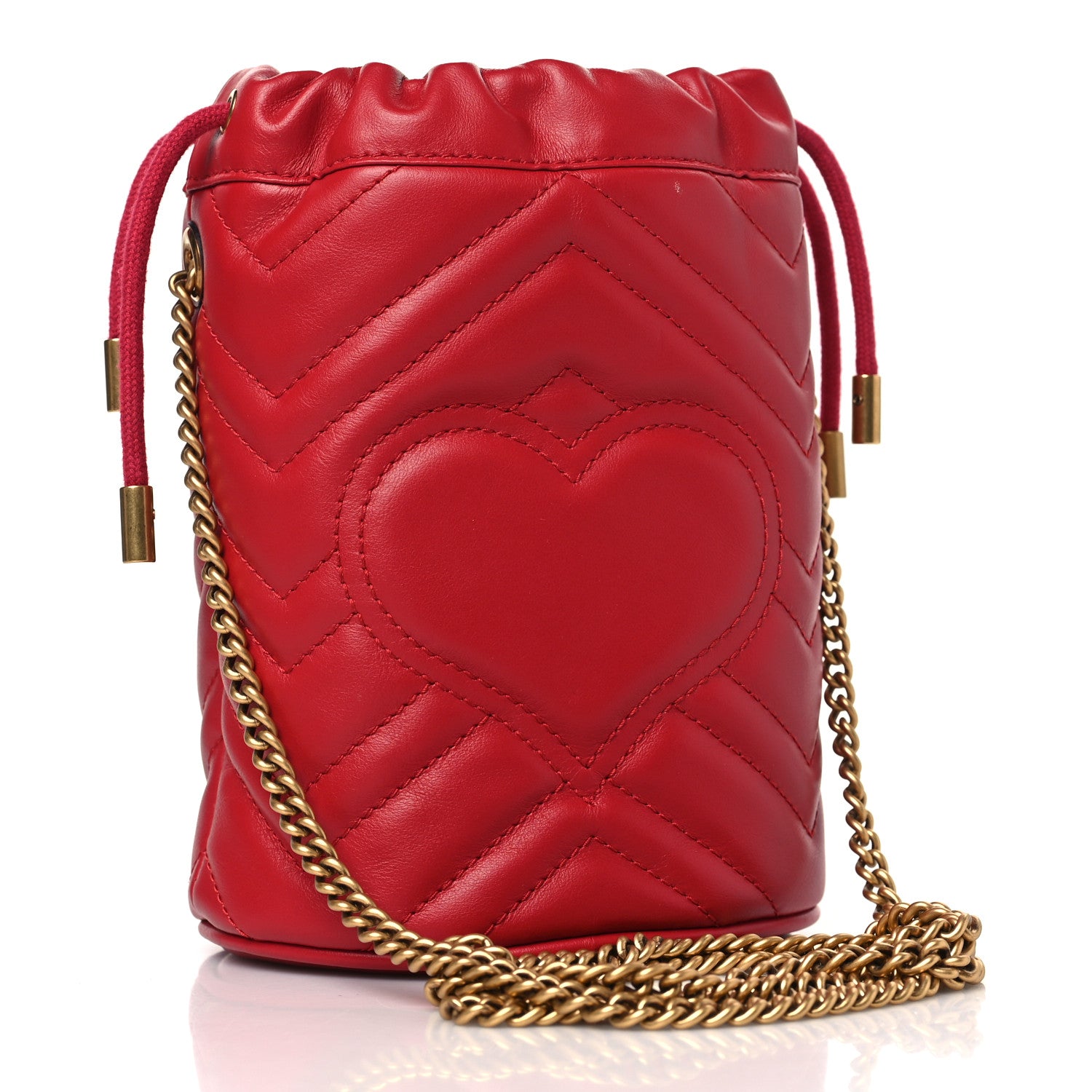 Gucci Calfskin Matelasse Mini GG Marmont 2.0 Bucket Bag Hibiscus Red 3 of 9