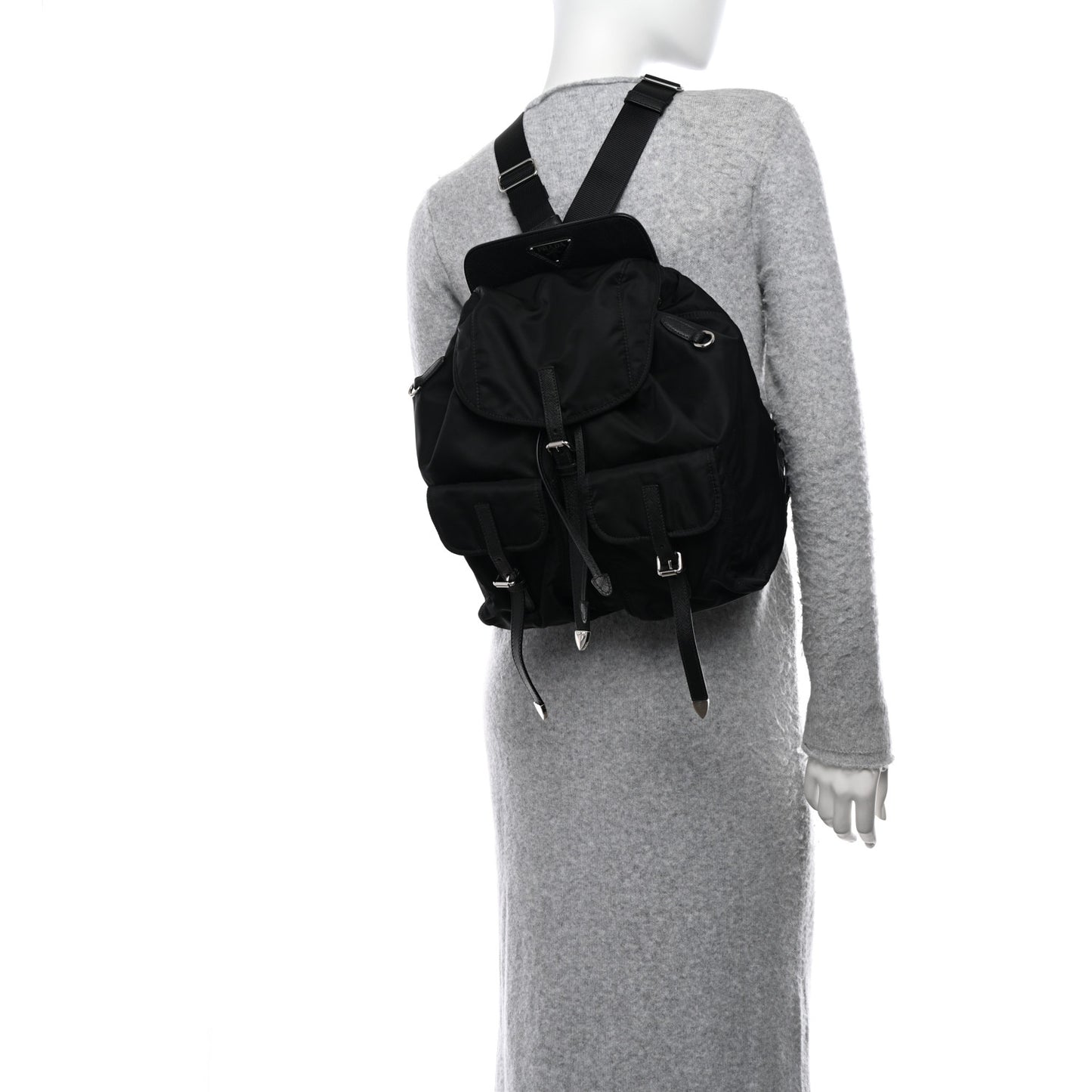 Nylon Vela Saffiano Medium Backpack Black