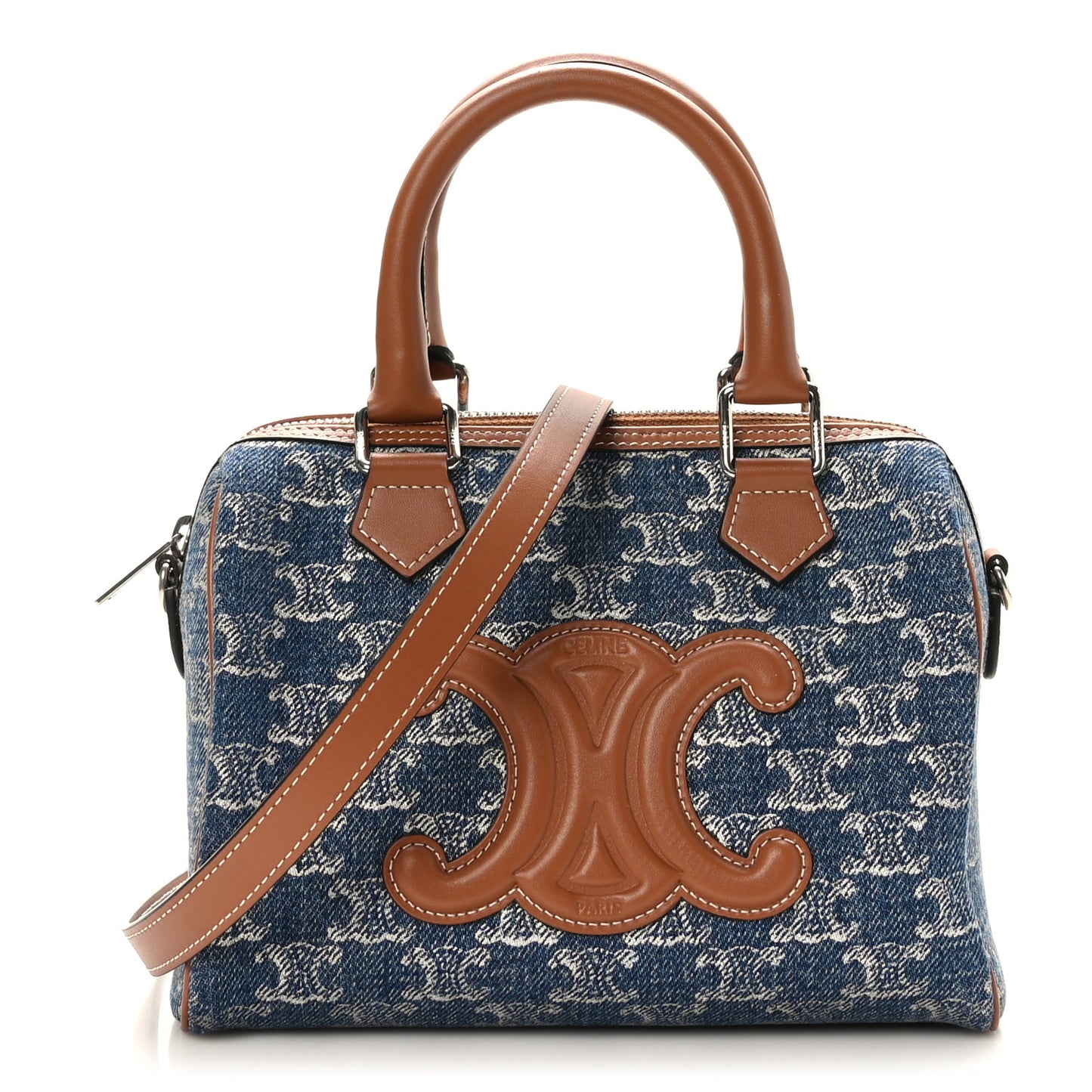 Denim Triomphe All Over Calfskin Small Boston Bag