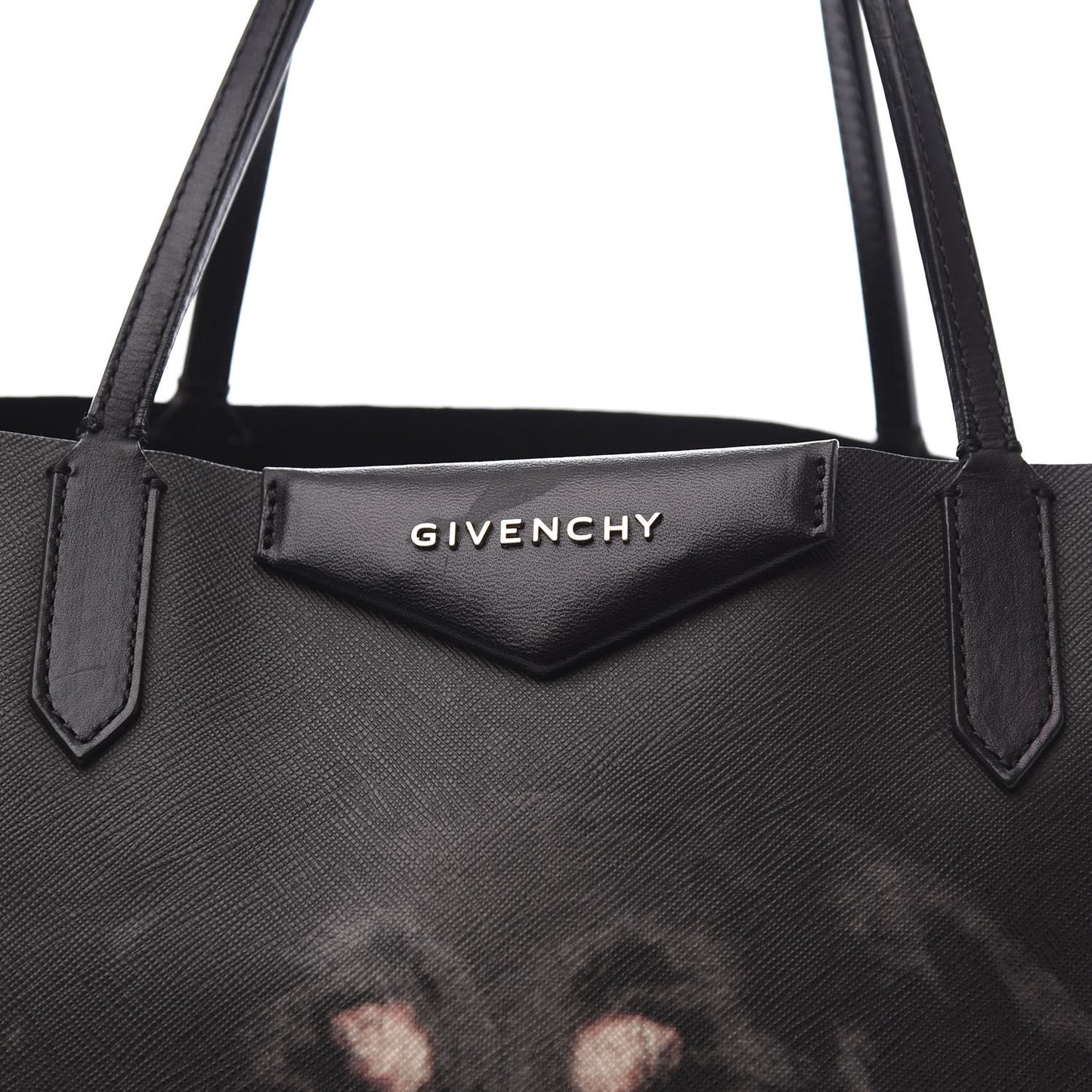 Textured Coated Canvas Rottweiler Print Medium Antigona Tote Black
