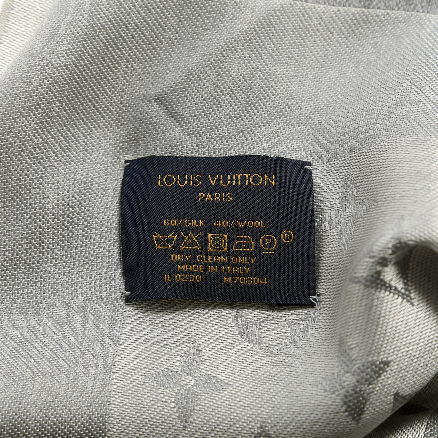 Silk Wool Monogram Denim Shawl Pearl Gray