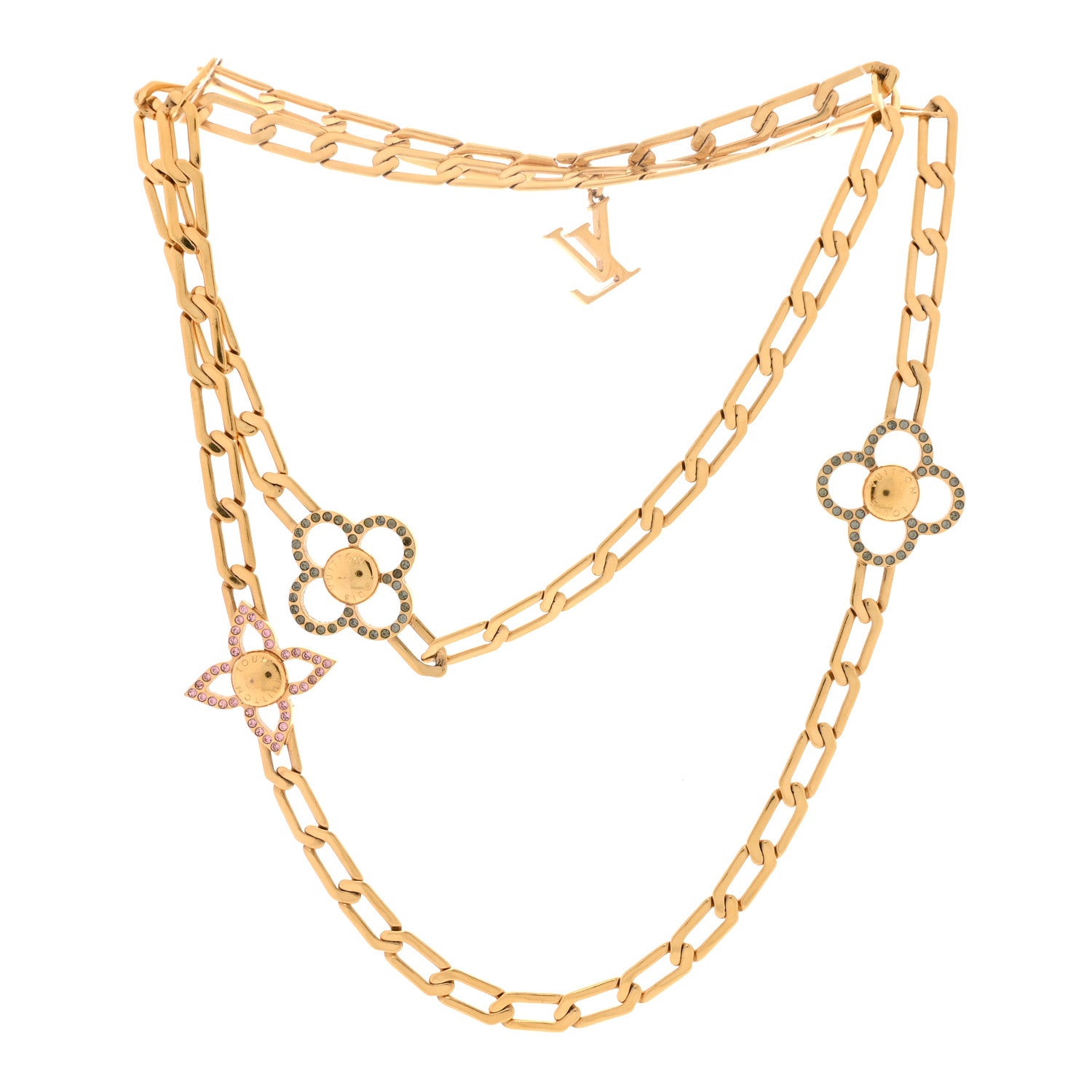 Louis Vuitton Monogram Multicolor Swarovski Crystal Flower Power Sautoir Necklace Gold 3 of 4