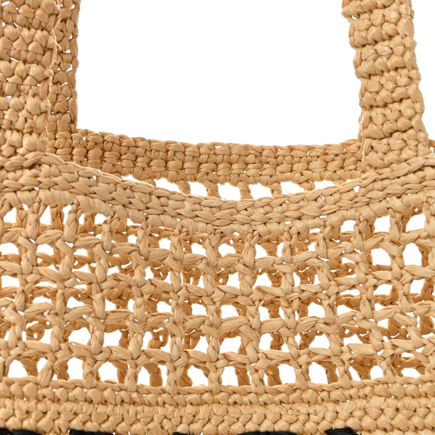 Yarn Raffia Effect Crochet Logo Embroidered Tote Bag Naturale